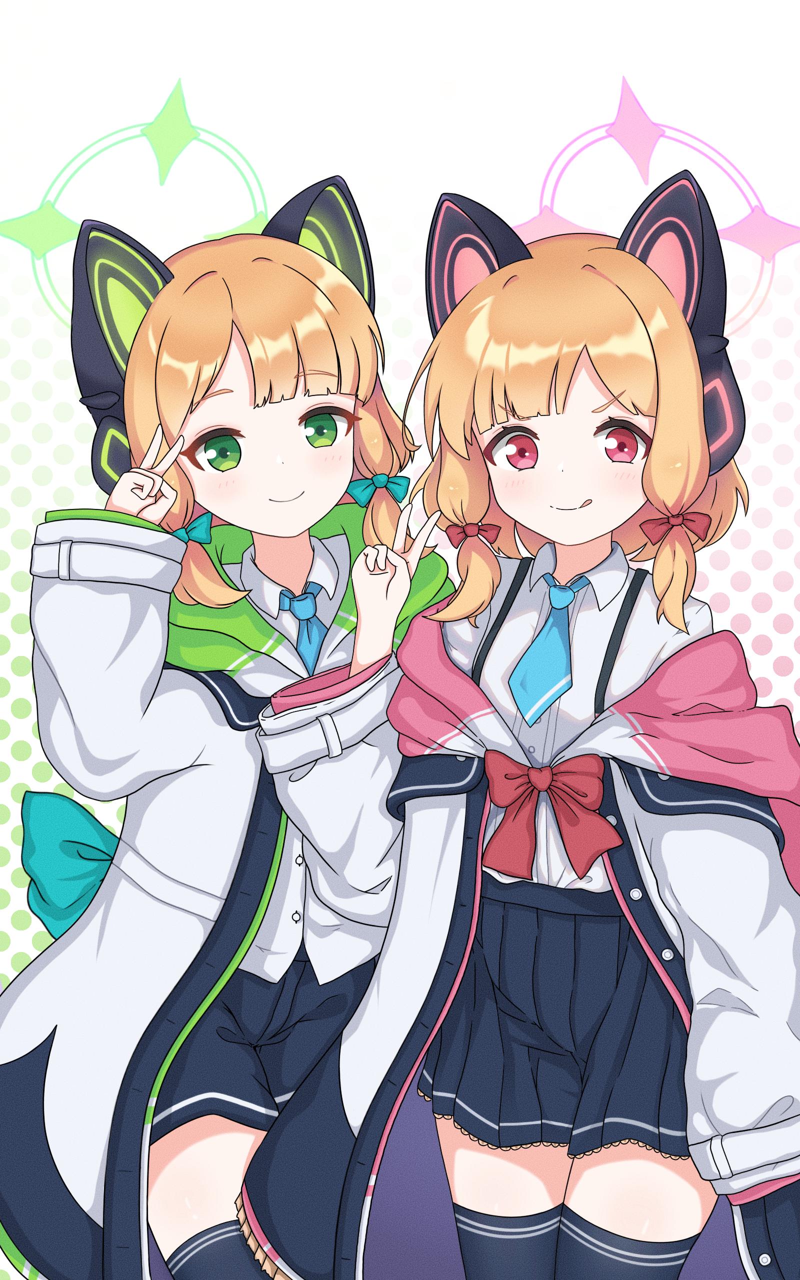 Anime Anime Girls Blue Archive Saiba Midori Saiba Momoi Short Hair Blonde Cat Girl Cat Ears Twins Tw 1600x2560
