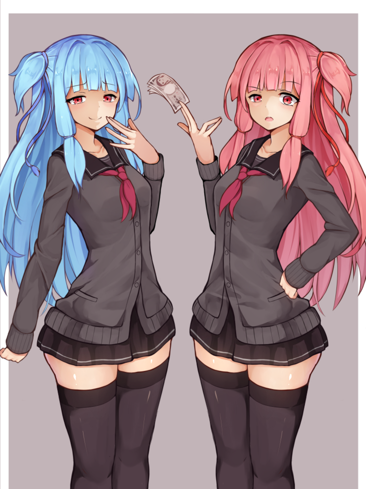 Anime Anime Girls Voiceroid Kotonoha Akane Kotonoha Aoi Long Hair Pink Hair Blue Hair Twins Two Wome 1534x2046