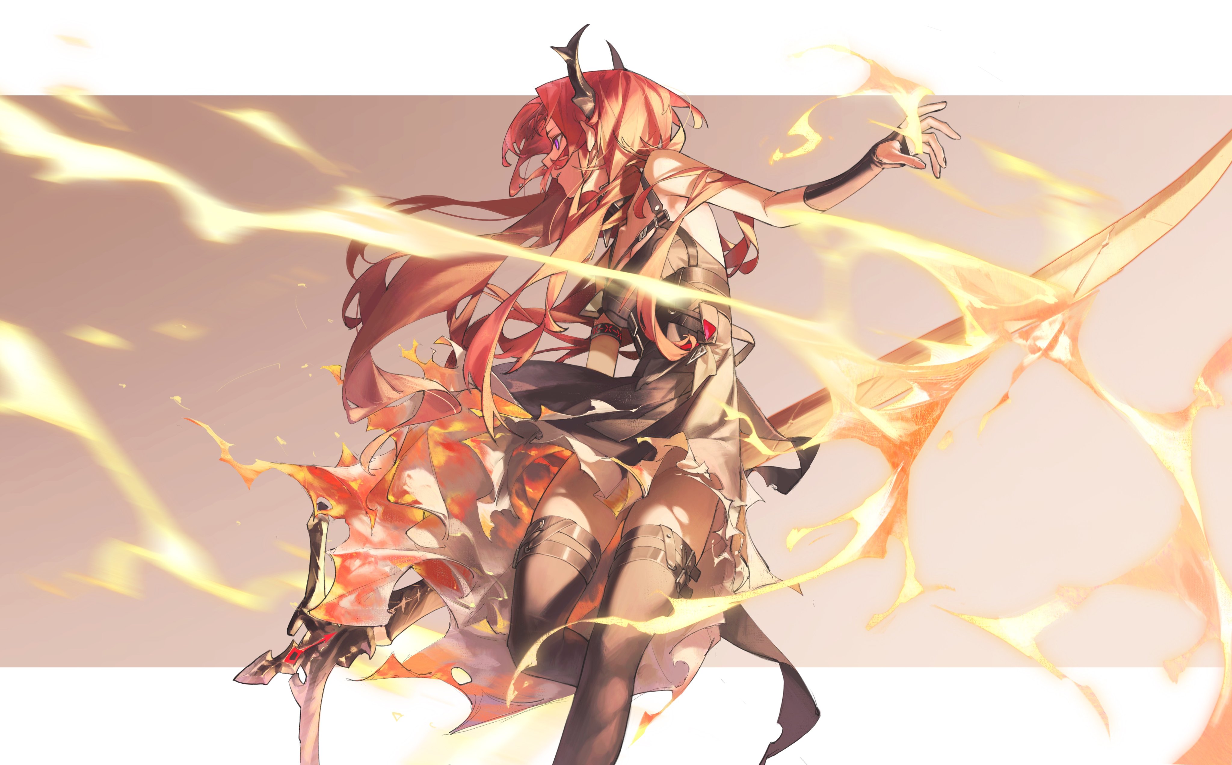 Arknights Surtr Arknights Wushier Anime Girls Redhead Horns 4096x2542