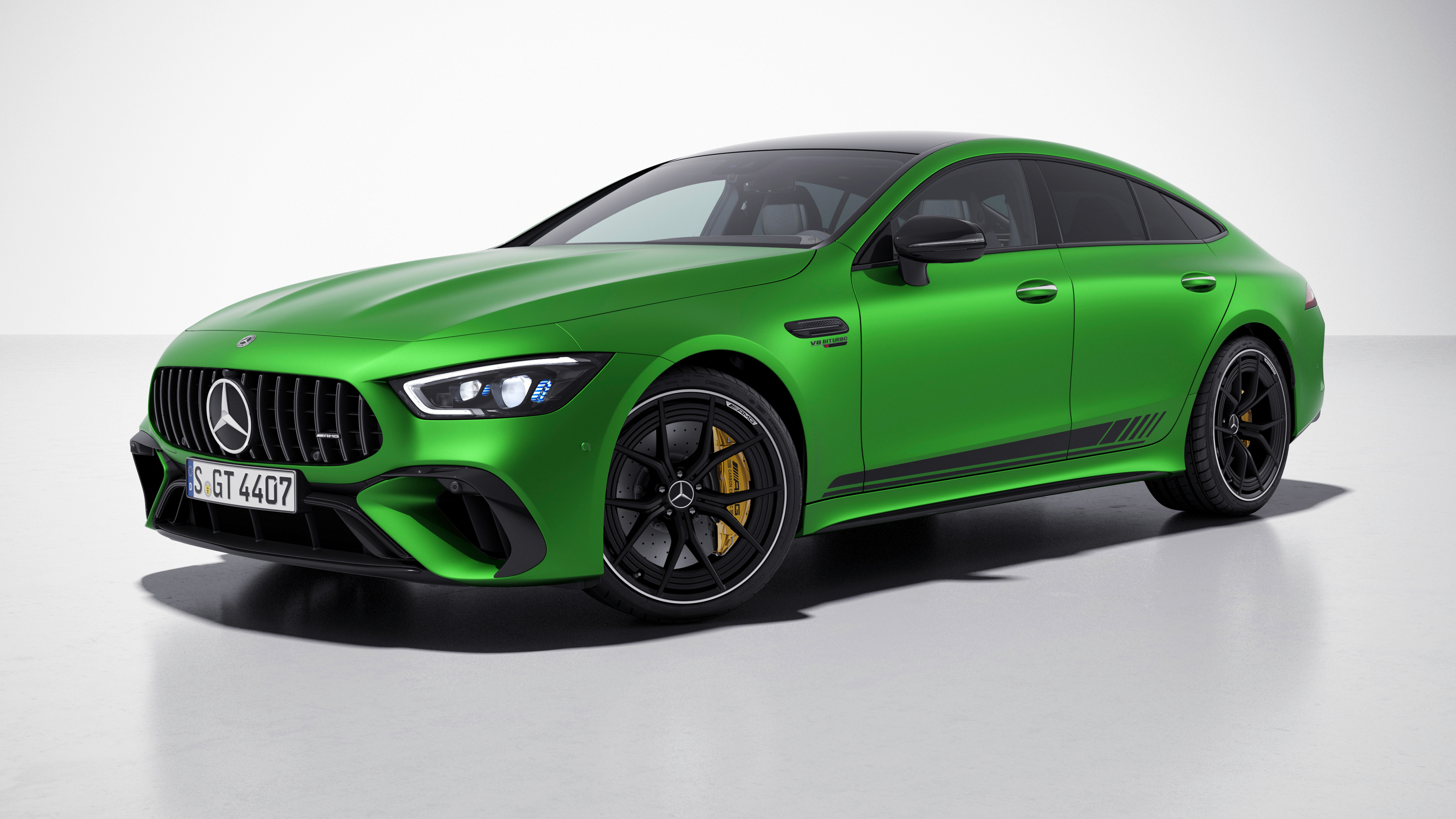 Mercedes AMG GT Car Green Cars Simple Background Minimalism Front Angle View 3840x2160
