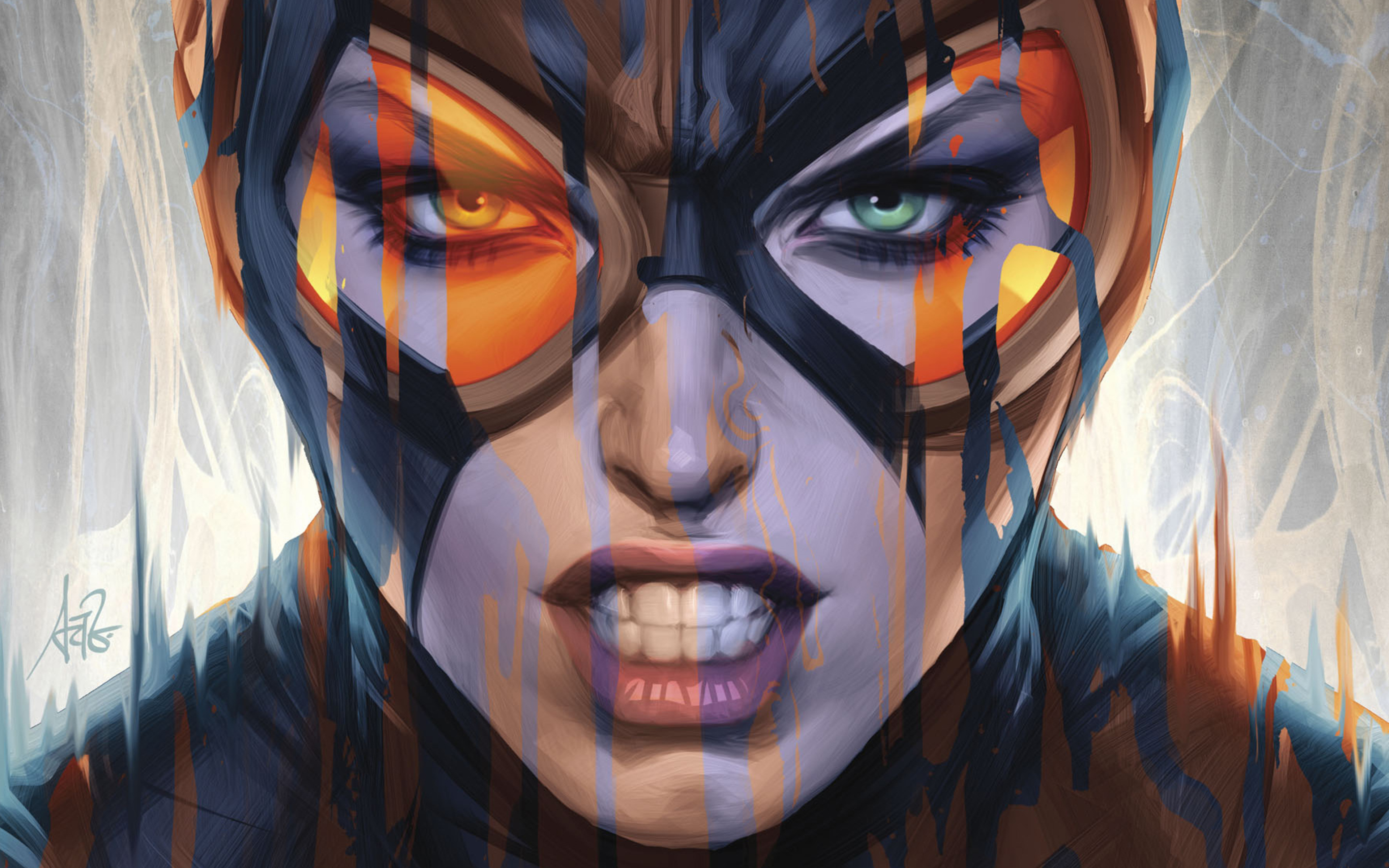 Catwoman Mask DC Comics Teeth Villains Looking At Viewer Signature Closeup Face Eyes Lips Simple Bac 3840x2400