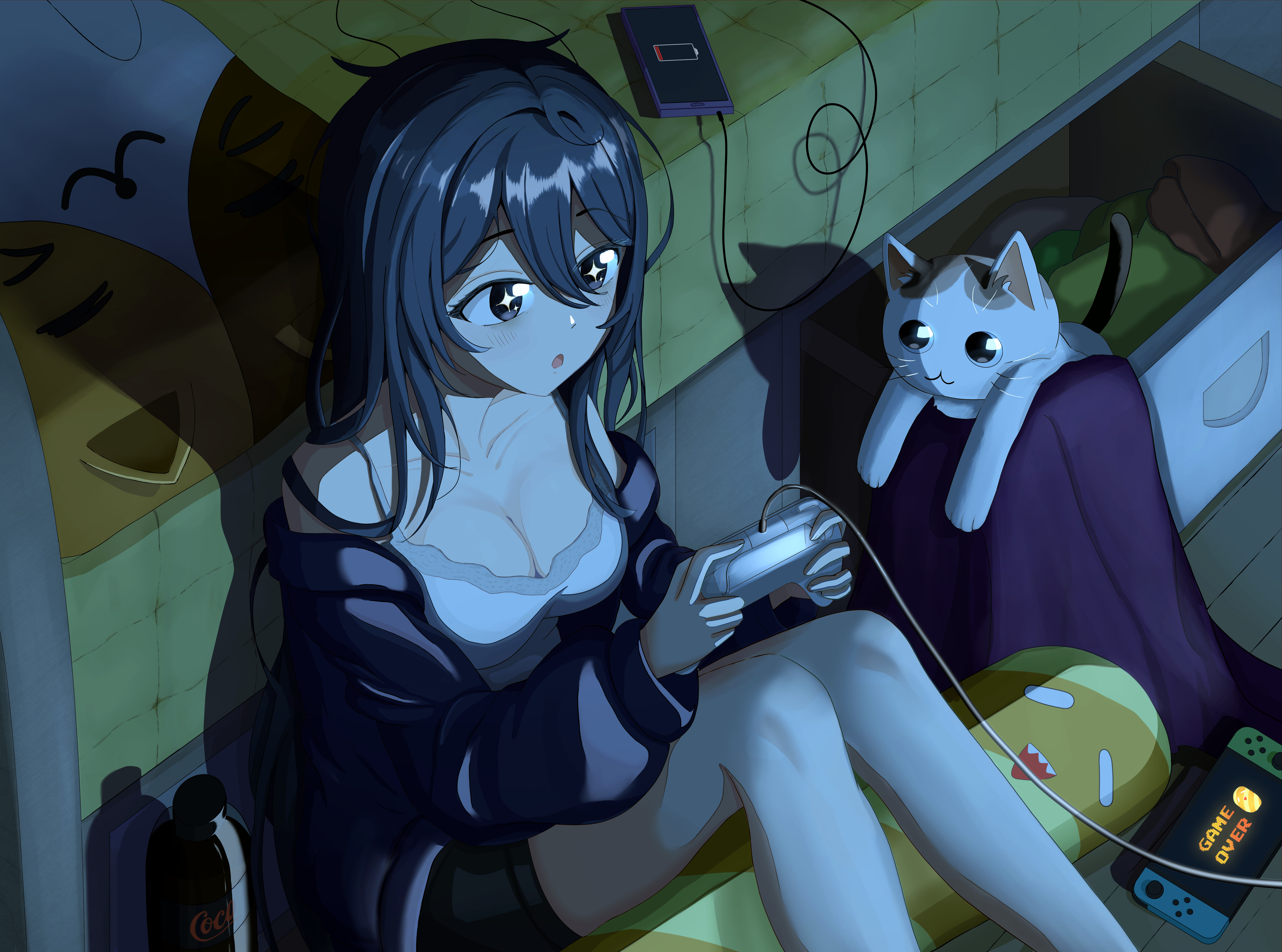 Anime Anime Girls Digital Digital Art Artwork 2D Cats Animals Controllers Nintendo Switch Soda 5401x4011