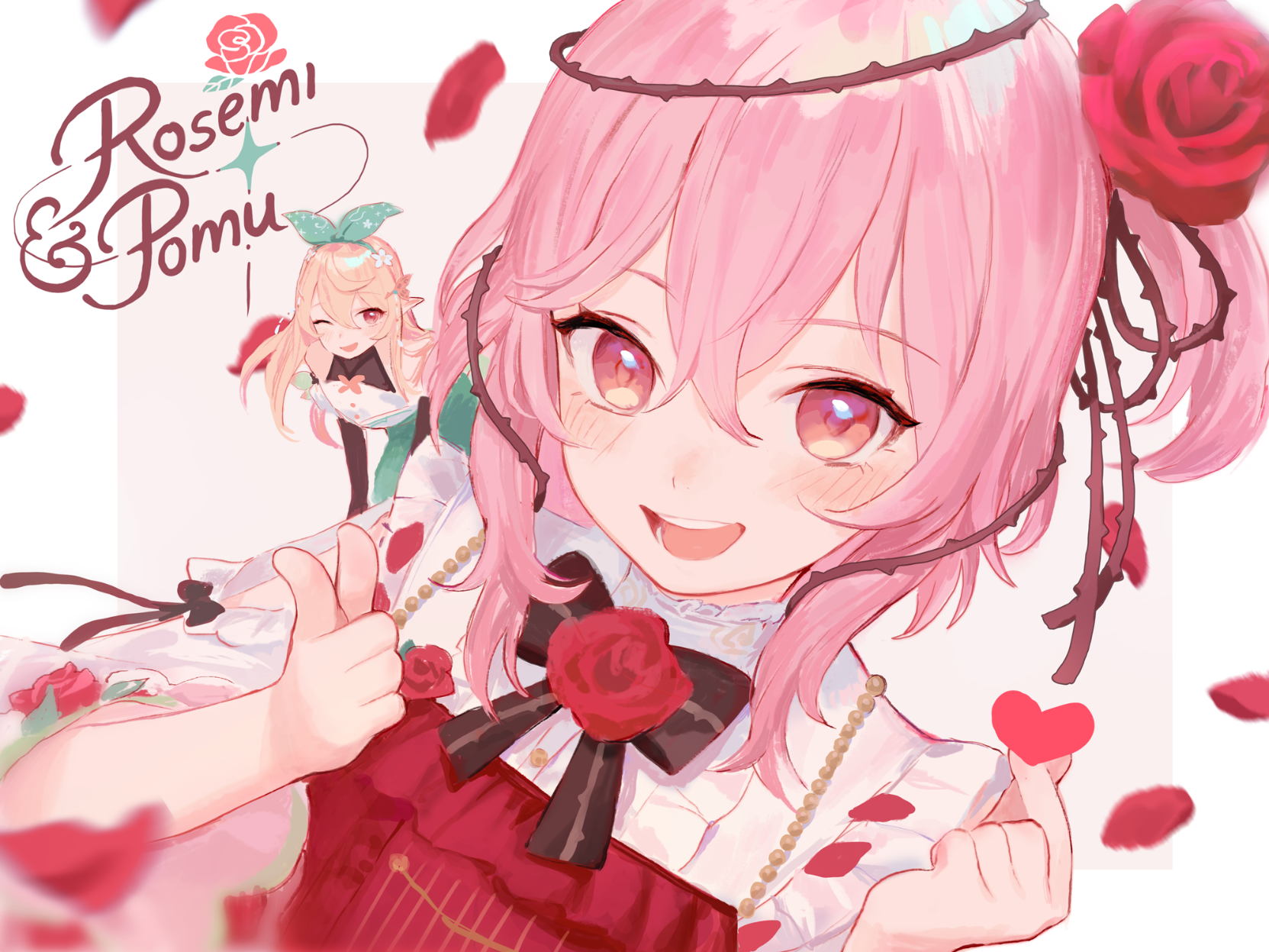 Anime Girls Pink Eyes Pink Hair Rosemi Lovelock Hololive Virtual Youtuber Rose Petals 1663x1247