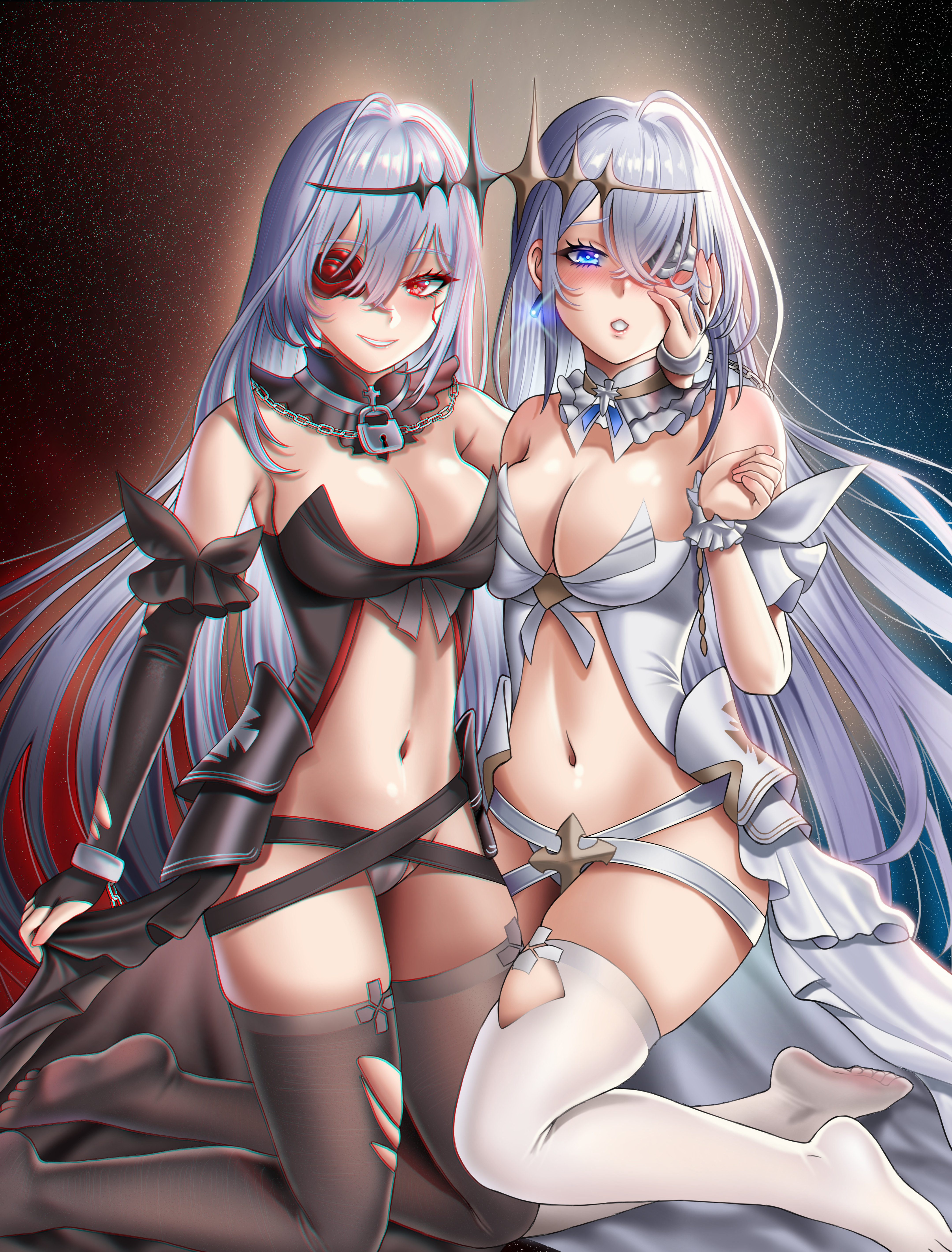 Anime Anime Girls Azur Lane Emden Azur Lane Long Hair White Hair Twins Two Women Artwork Digital Art 4320x5680