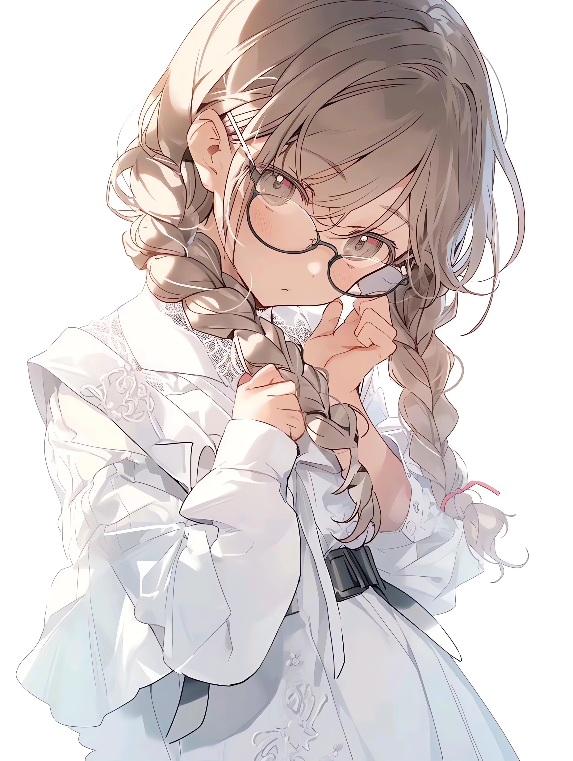 Anime Anime Girls Portrait Display Glasses Braids Braided Hair Looking At Viewer Simple Background W 1856x2464