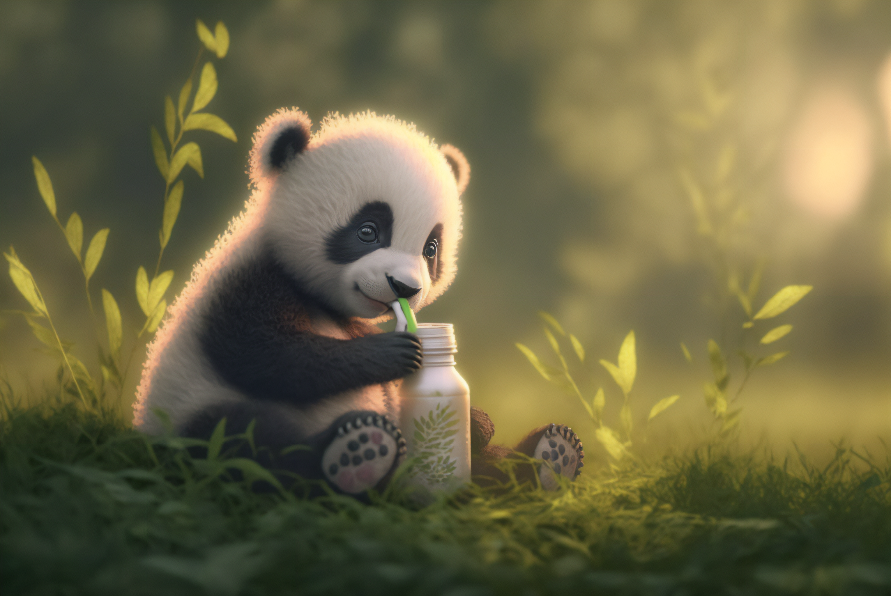 Ai Art Baby Animals Panda Sitting Animals 3060x2048