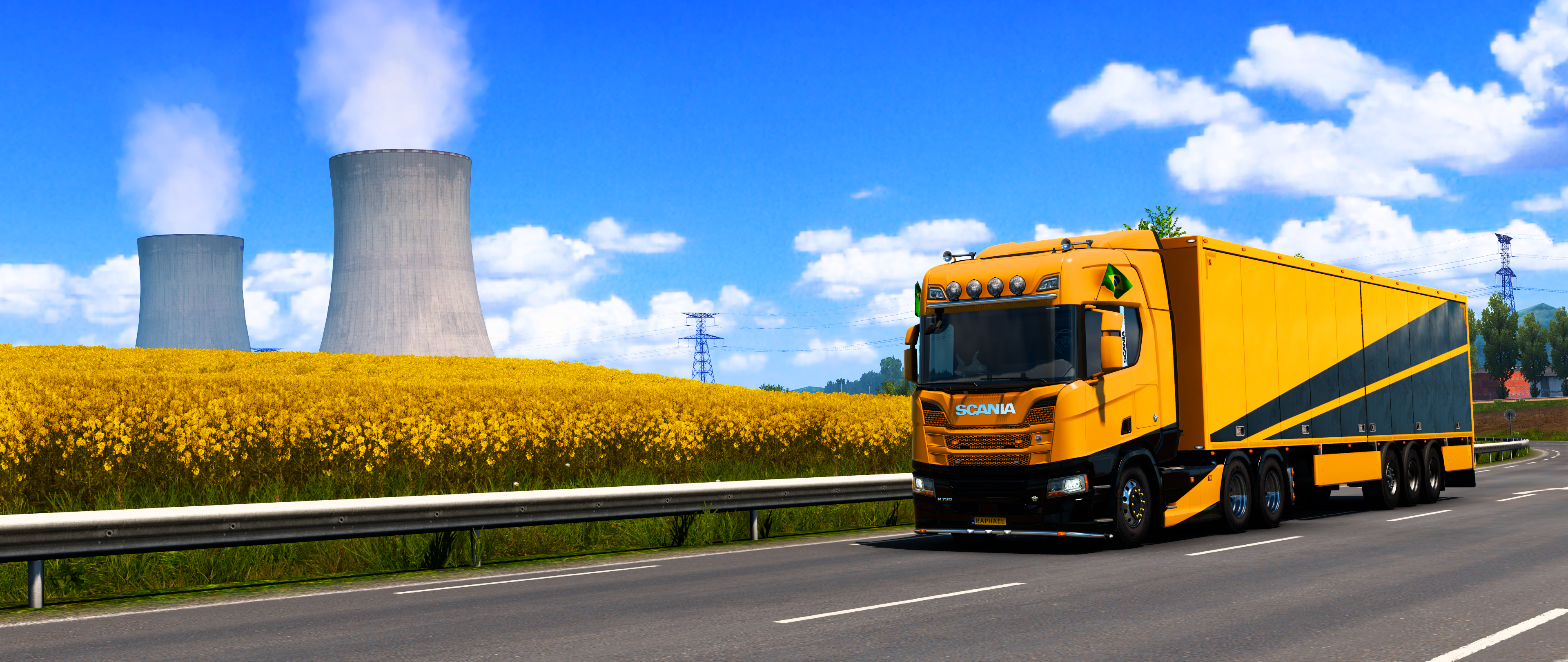 Euro Truck Simulator 2 SCS Software Scania DLC Iberia Truck VTC FBTC Nuclear Plant Sunflowers Sunny  3840x1620