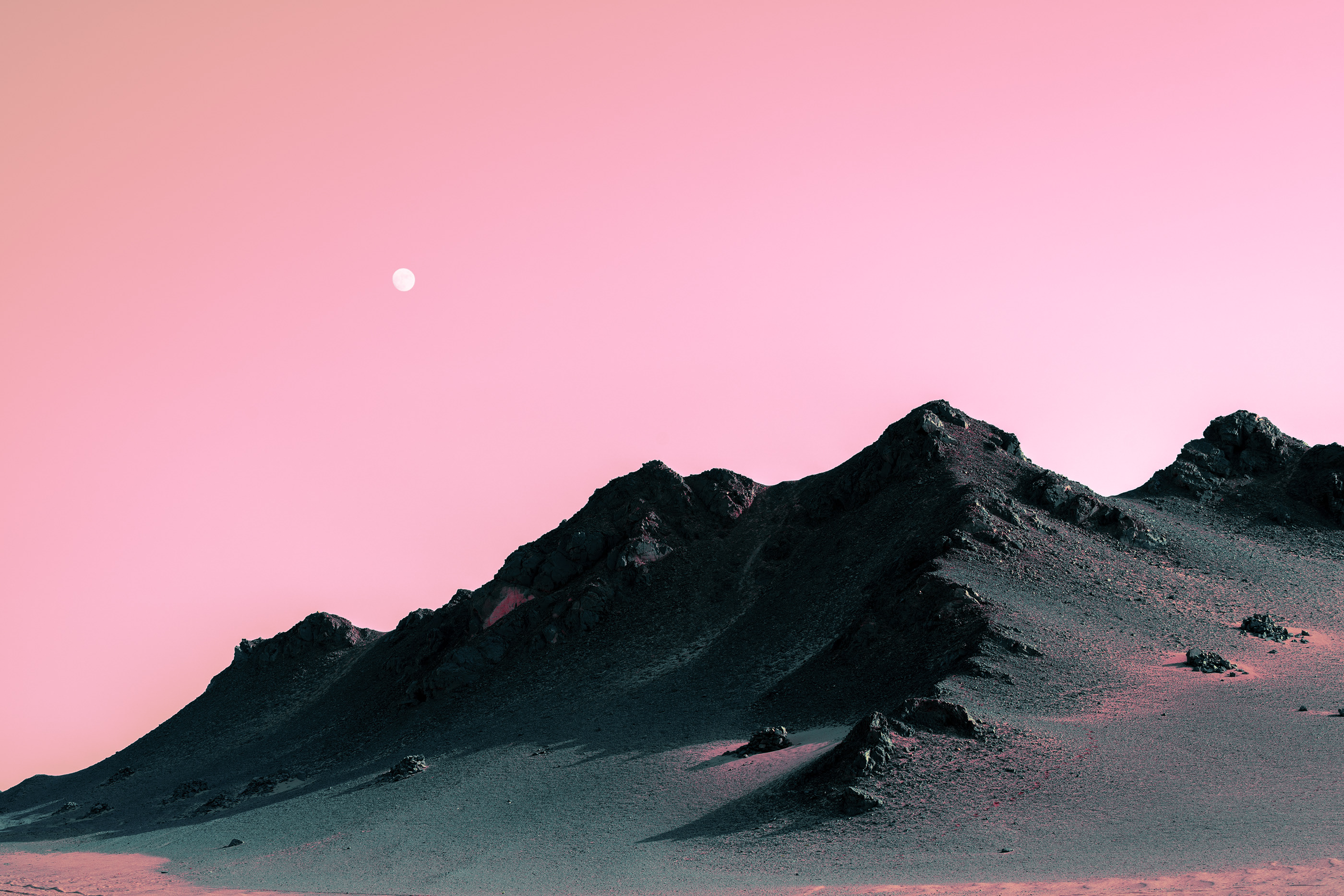 Desert Gobi Desert Rocks Landscape Pink Sky Moon Qinghai 2800x1867