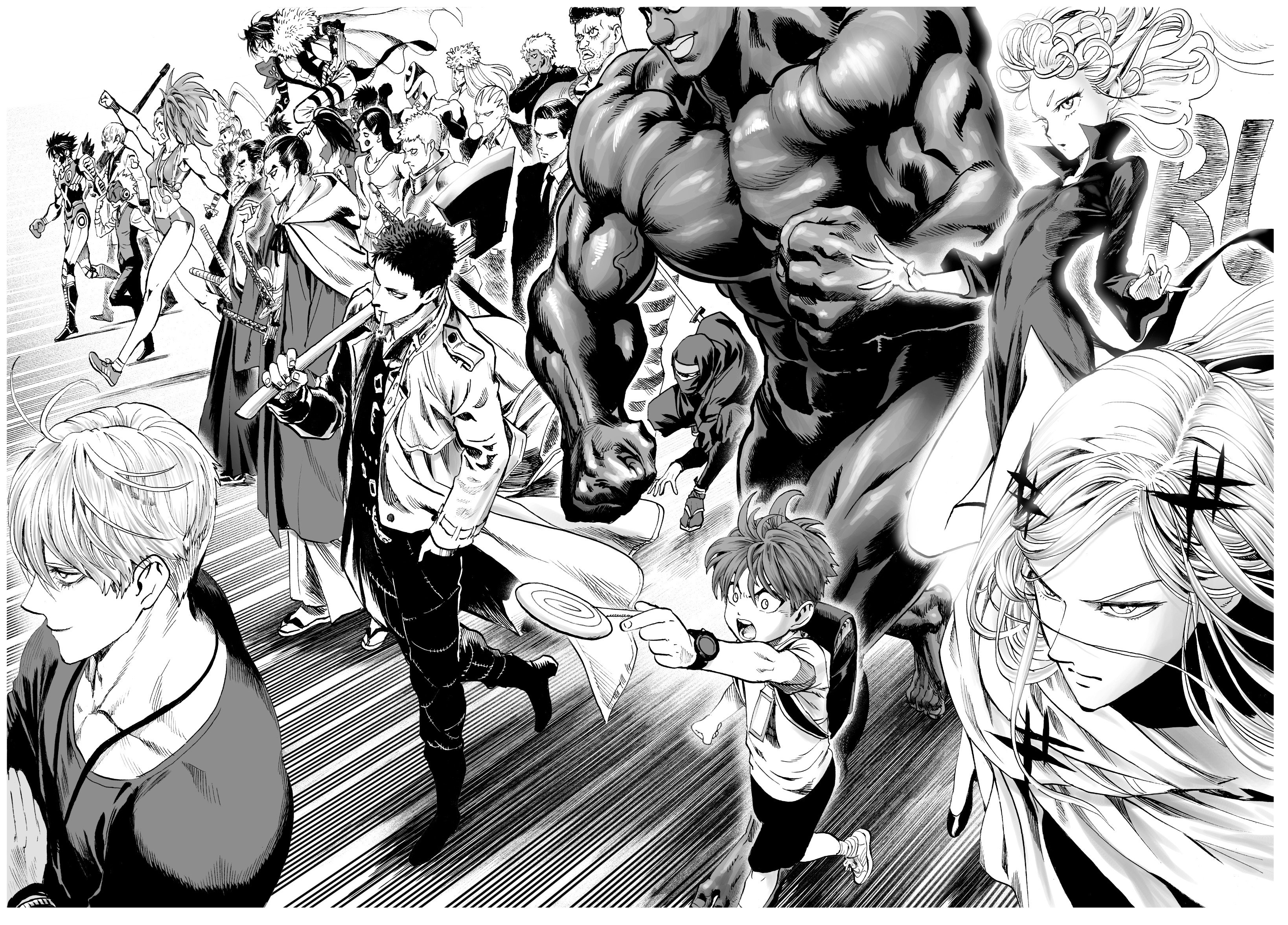 Yusuke Murata Digital Art Group Of People Manga One Punch Man Walking Anime Boys Anime Girls Monochr 3276x2354