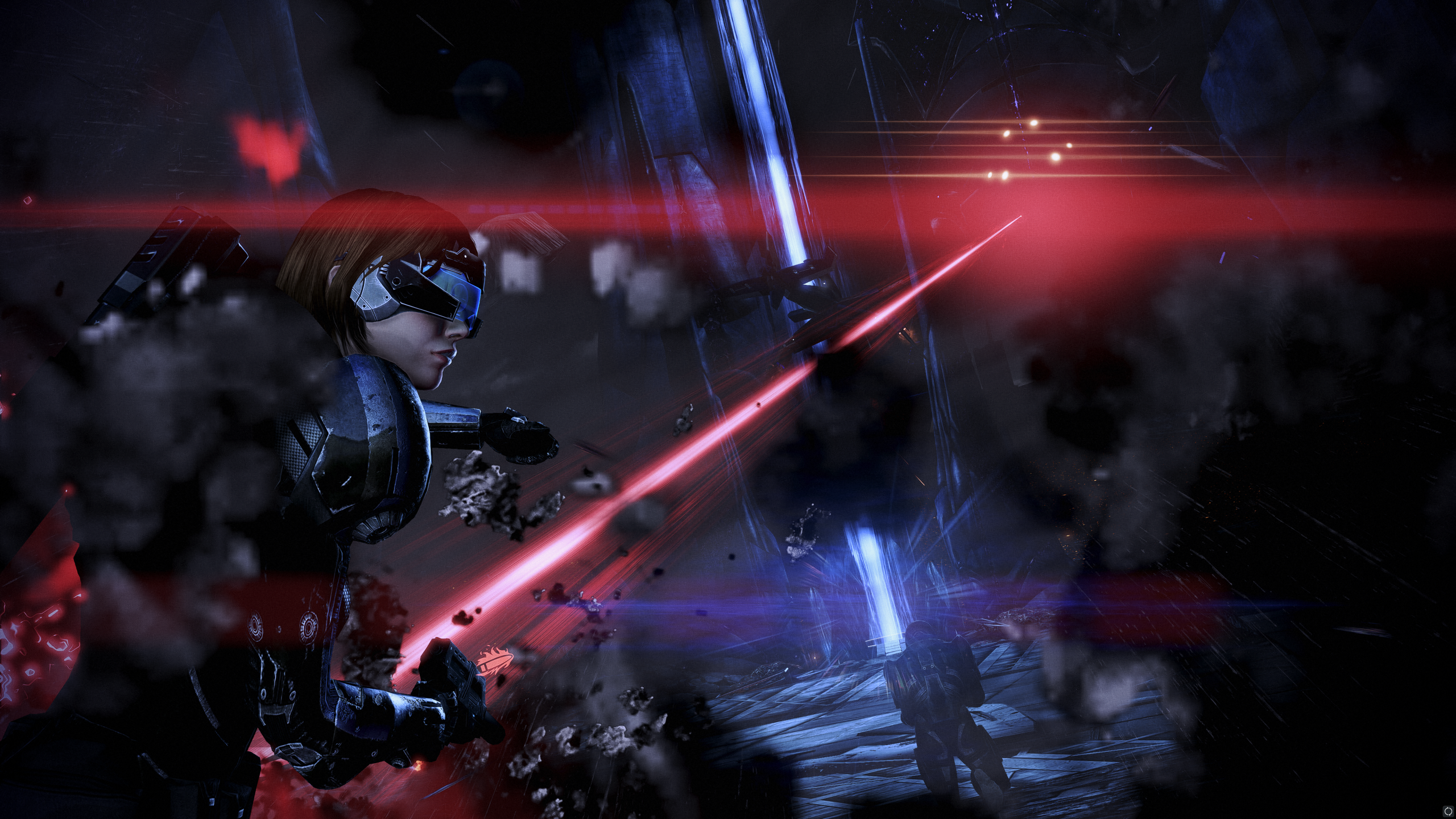Mass Effect 3 Commander Shepard Jane Shepard CGi Video Games Reapers Lazer Debris Visors Mass Effect 2560x1440