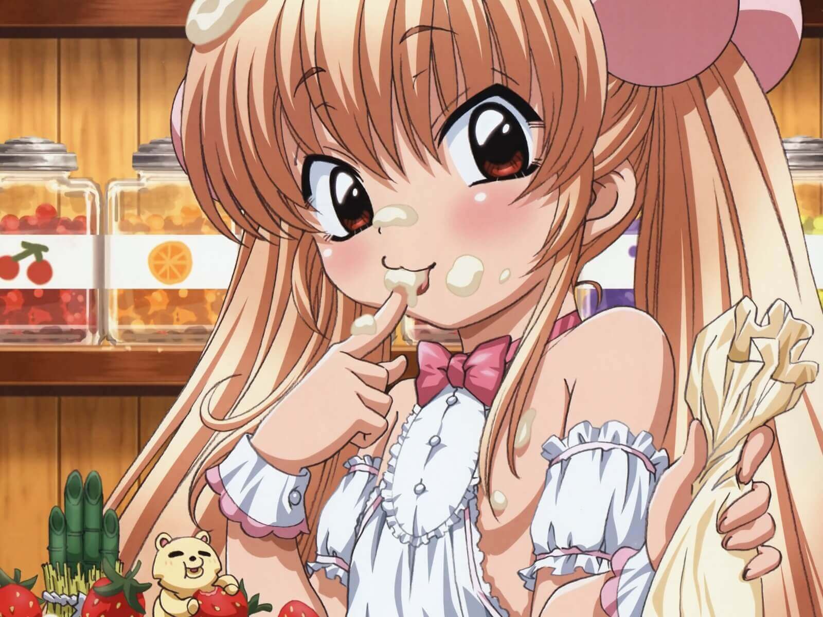 2D Anime Girls Strawberries Icing Blonde Red Eyes Twintails Kodomo No Jikan Anime Girls Eating Eatin 1600x1200