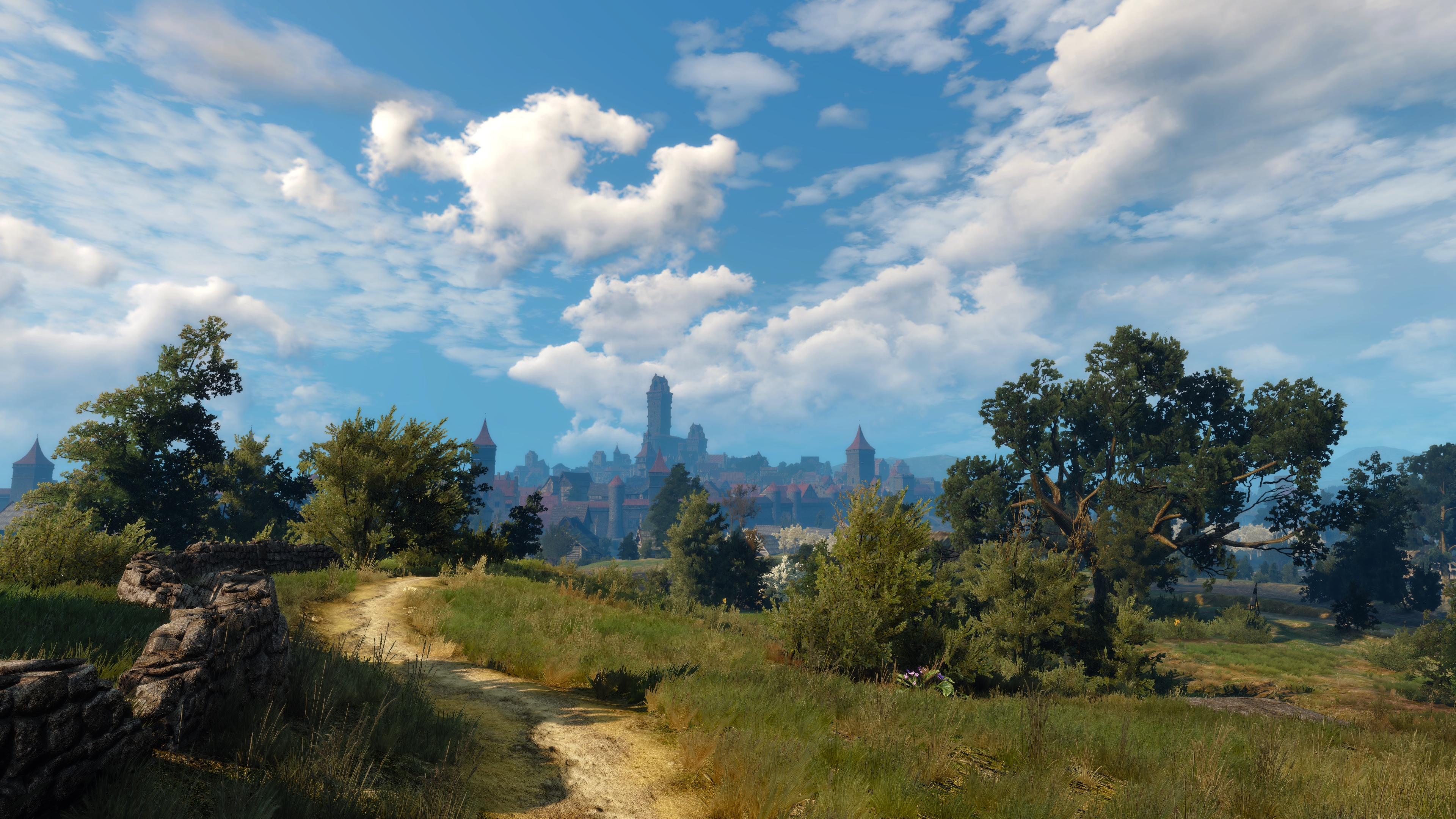 The Witcher 3 Wild Hunt PC Gaming Screen Shot Novigrad Landscape Road Trees Clouds 3840x2160