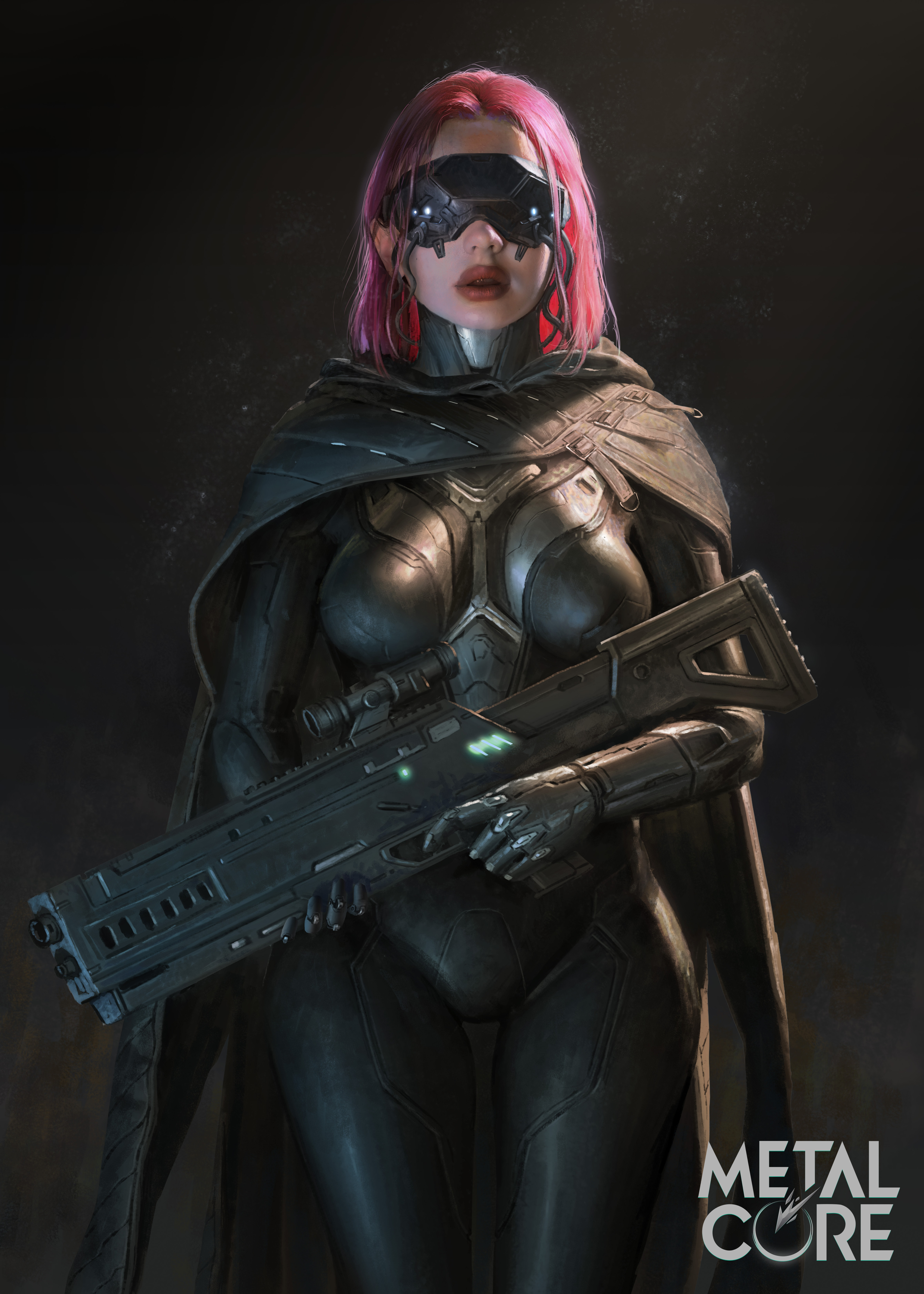 Artwork Women Digital Art Weapon Futuristic Weapons Women With Weapons Pink Hair Red Lipstick Gun 3840x5374