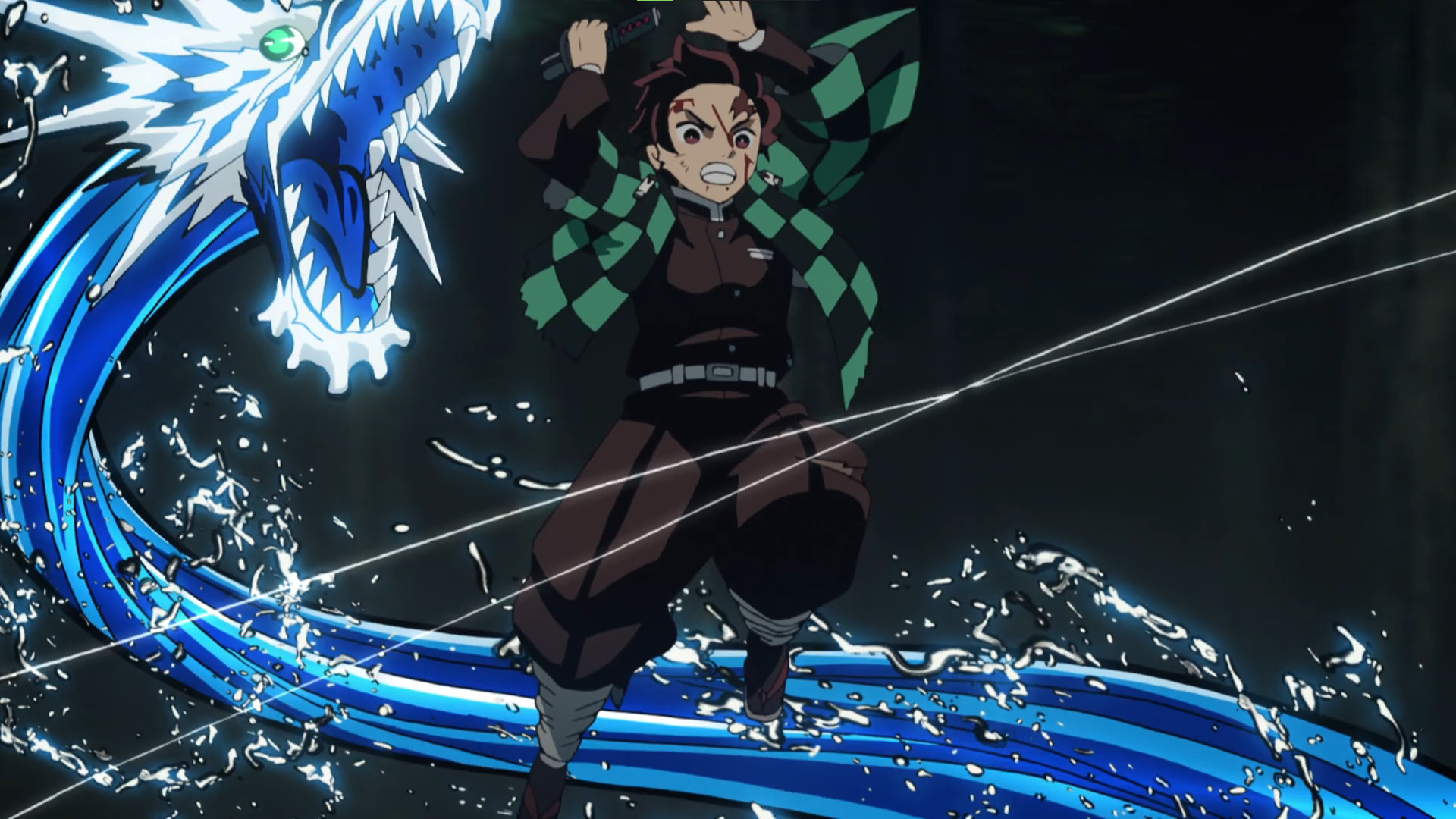 Kimetsu No Yaiba Kamado Tanjiro Water Uniform Earring Sword Dragon Anime Anime Screenshot Anime Boys 1920x1080