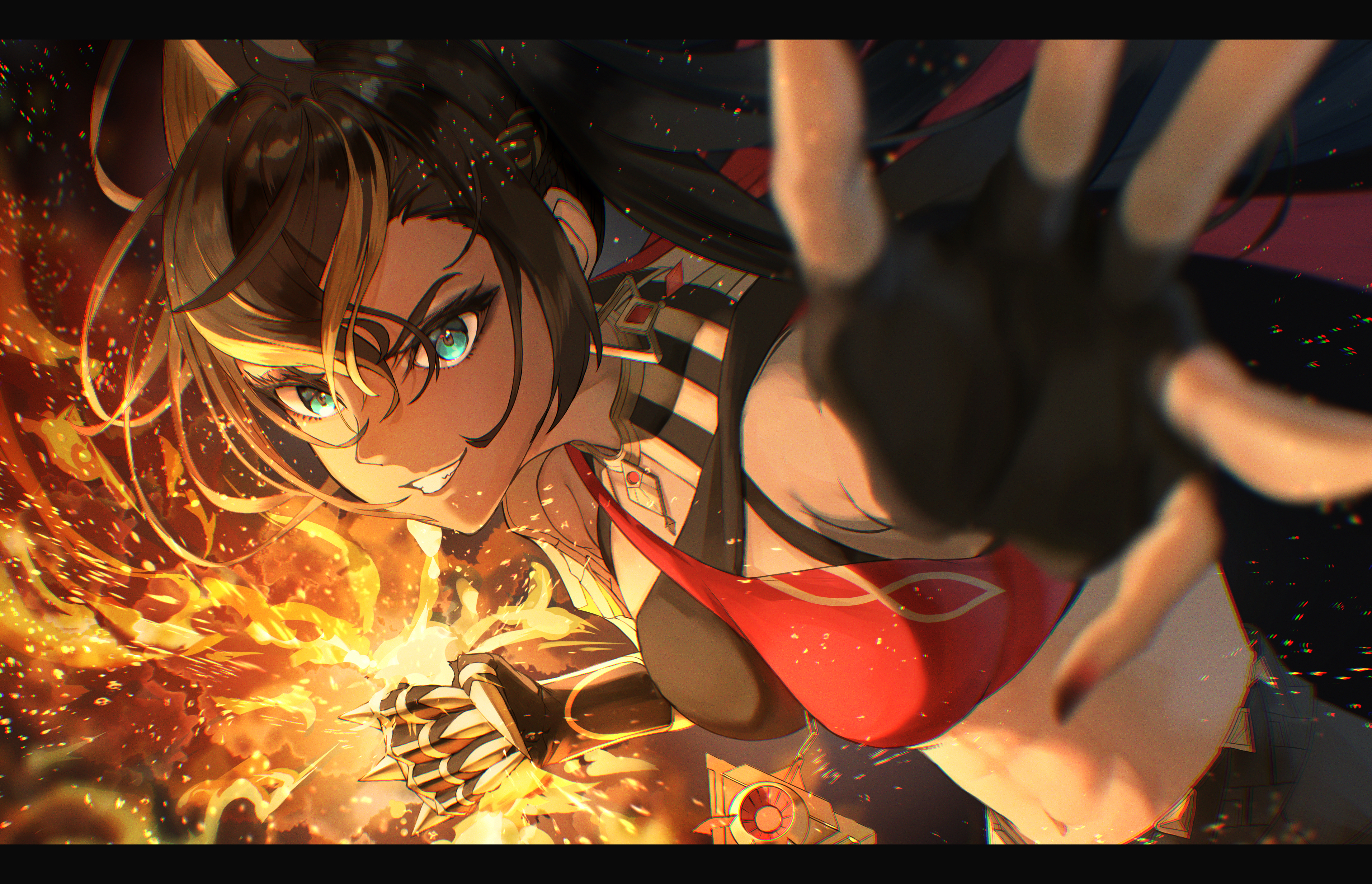 Genshin Impact Artwork Dehya Genshin Impact Anime Anime Girls Black Hair Blue Eyes Cat Ears Cat Girl 4407x2841