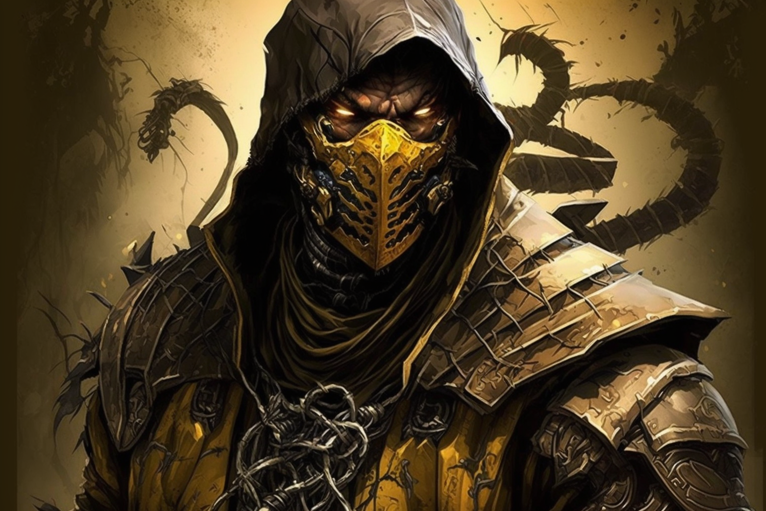 Mortal Kombat Fan Art Ai Art Midjourney Video Game Art Scorpion Mortal Kombat Video Game Characters  1536x1024