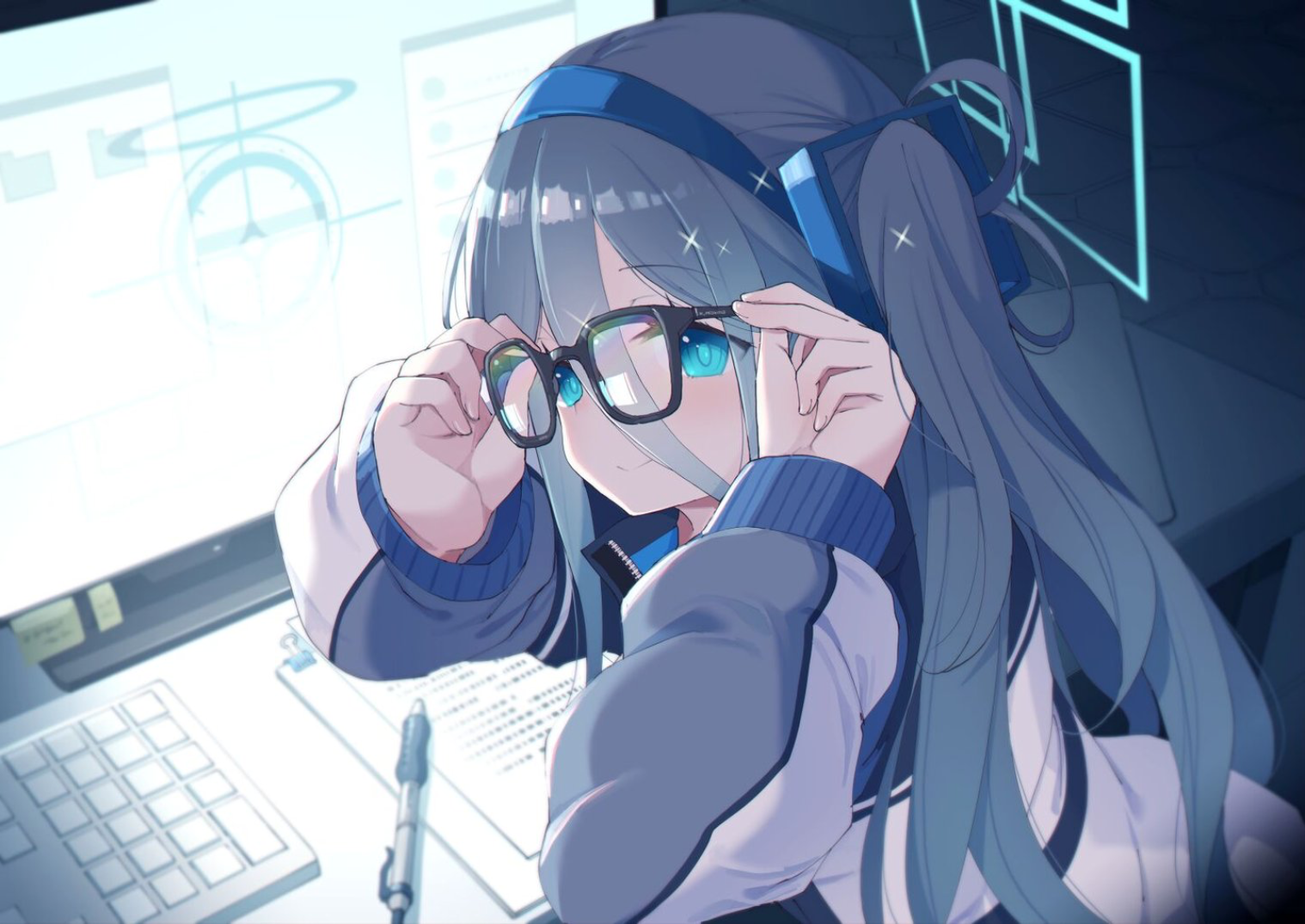 Anime Anime Girls Glasses Blue Eyes Computer Wallpaper -  Resolution:1518x1075 - ID:1364654 