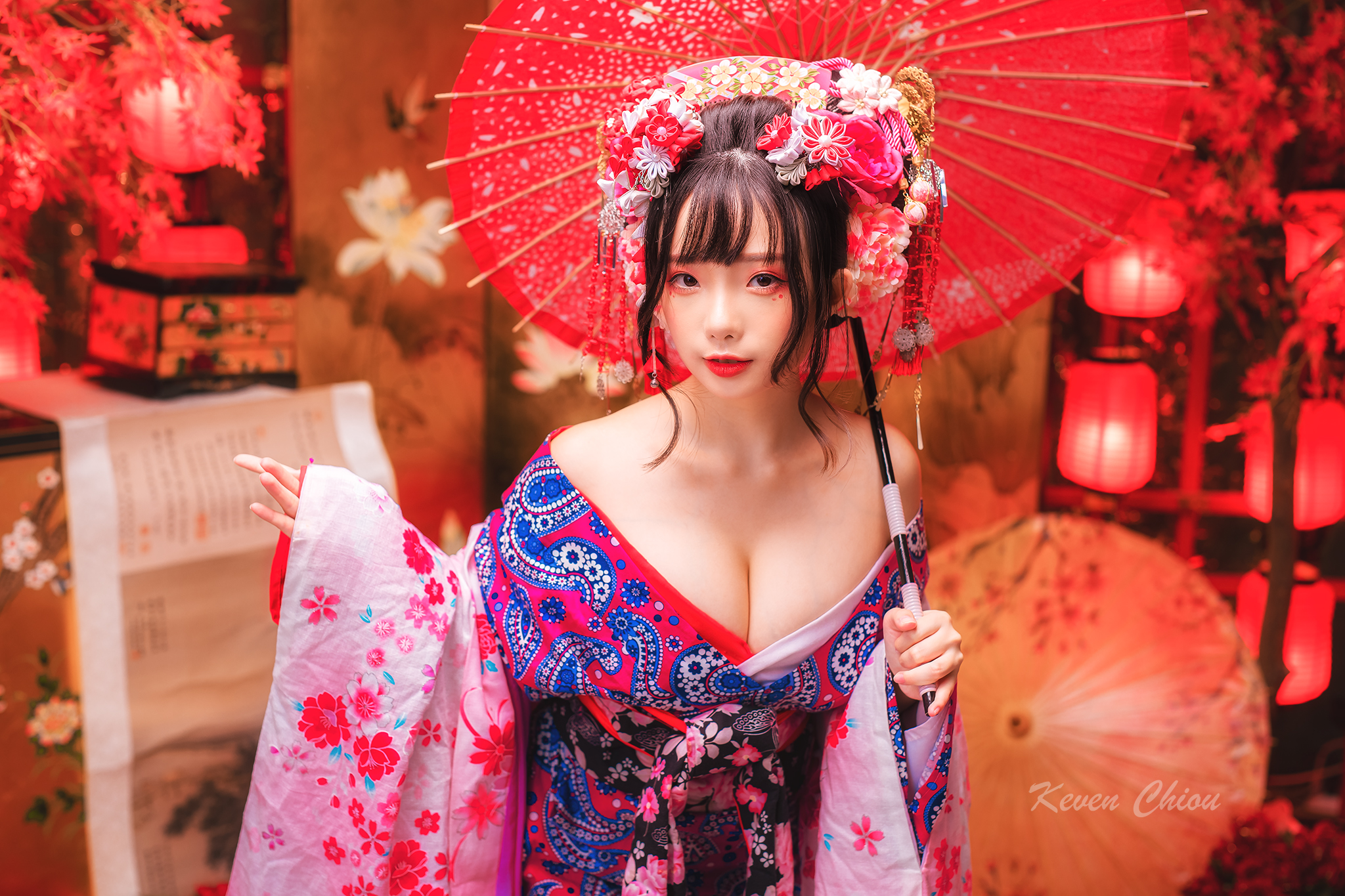 Ning Shioulin Women Model Asian Kimono Geisha Bare Shoulders Women Indoors 2048x1365