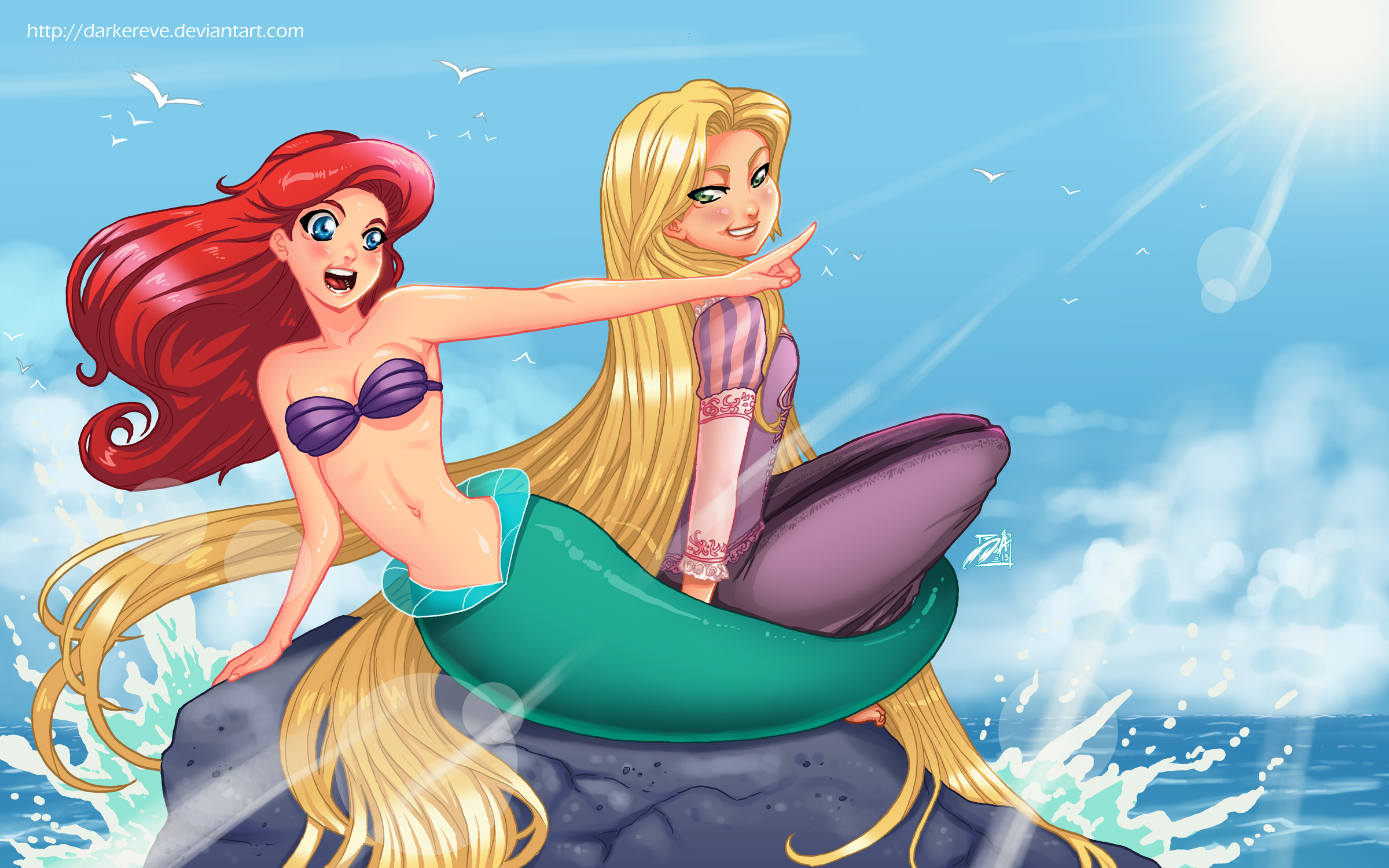 Ariel The Little Mermaid Rapunzel Mermaid Red Hair Tangled The Little Mermaid Disney Princess Blue E 2400x1500