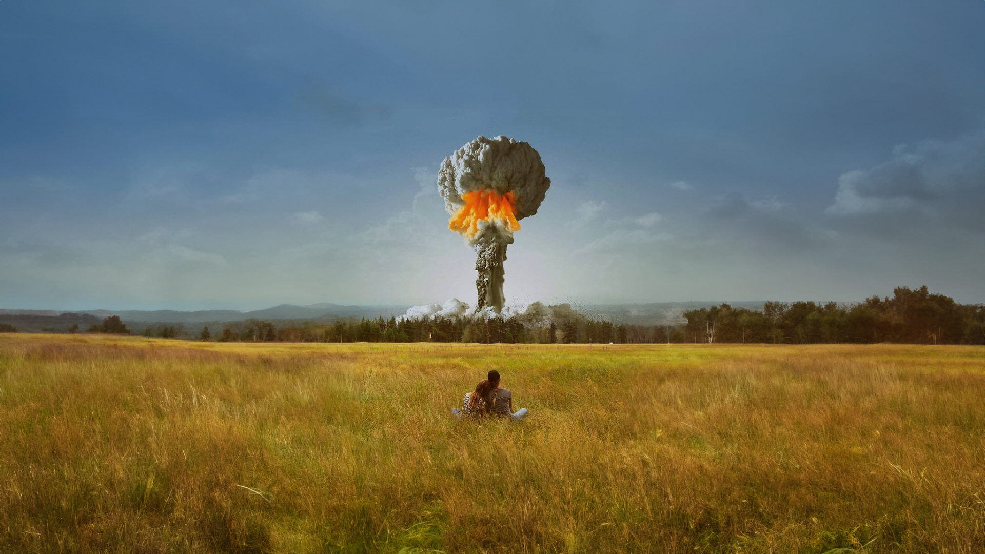 Nuclear Ground Explosion Couple Sky Clouds Mountains Nature 1920x1080