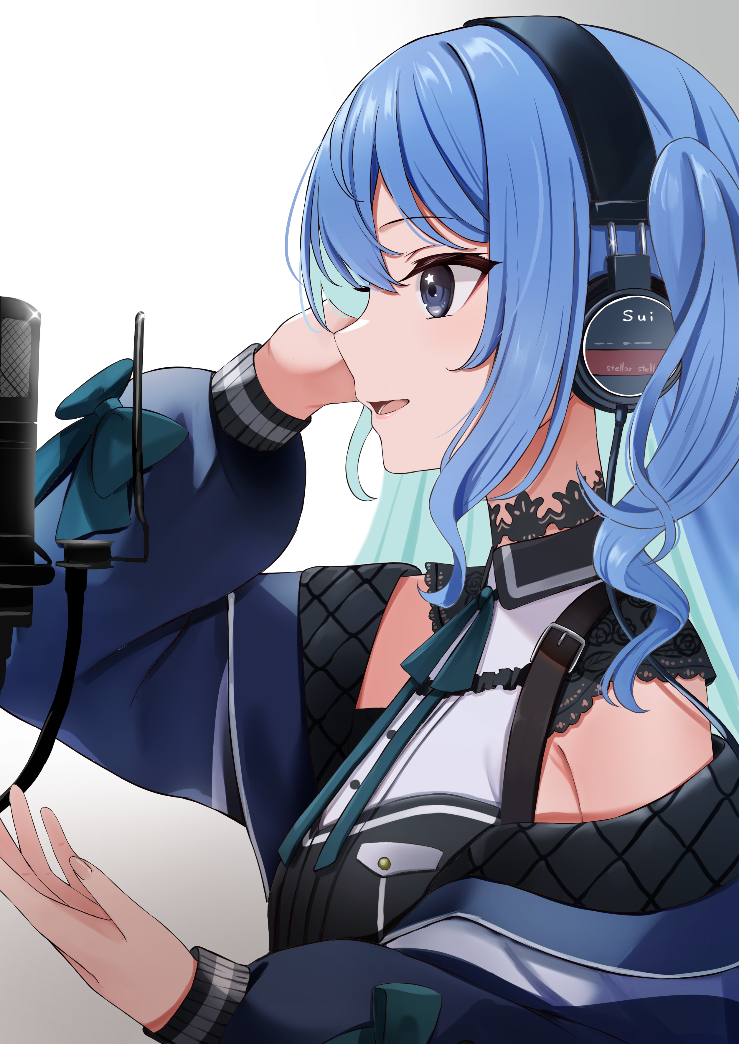 Anime Anime Girls Digital Art Artwork 2D Pixiv Vertical Portrait Display Headphones Microphone Blue  2508x3541