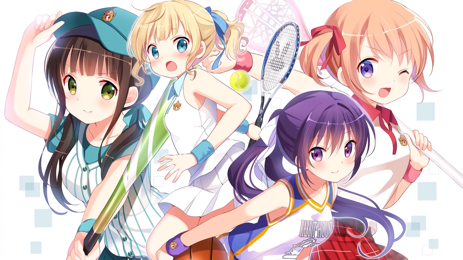 Anime Anime Girls Gochuumon Wa Usagi Desu Ka Tennis Rackets Hat Tennis Balls Long Hair Smiling Blush 1601x899