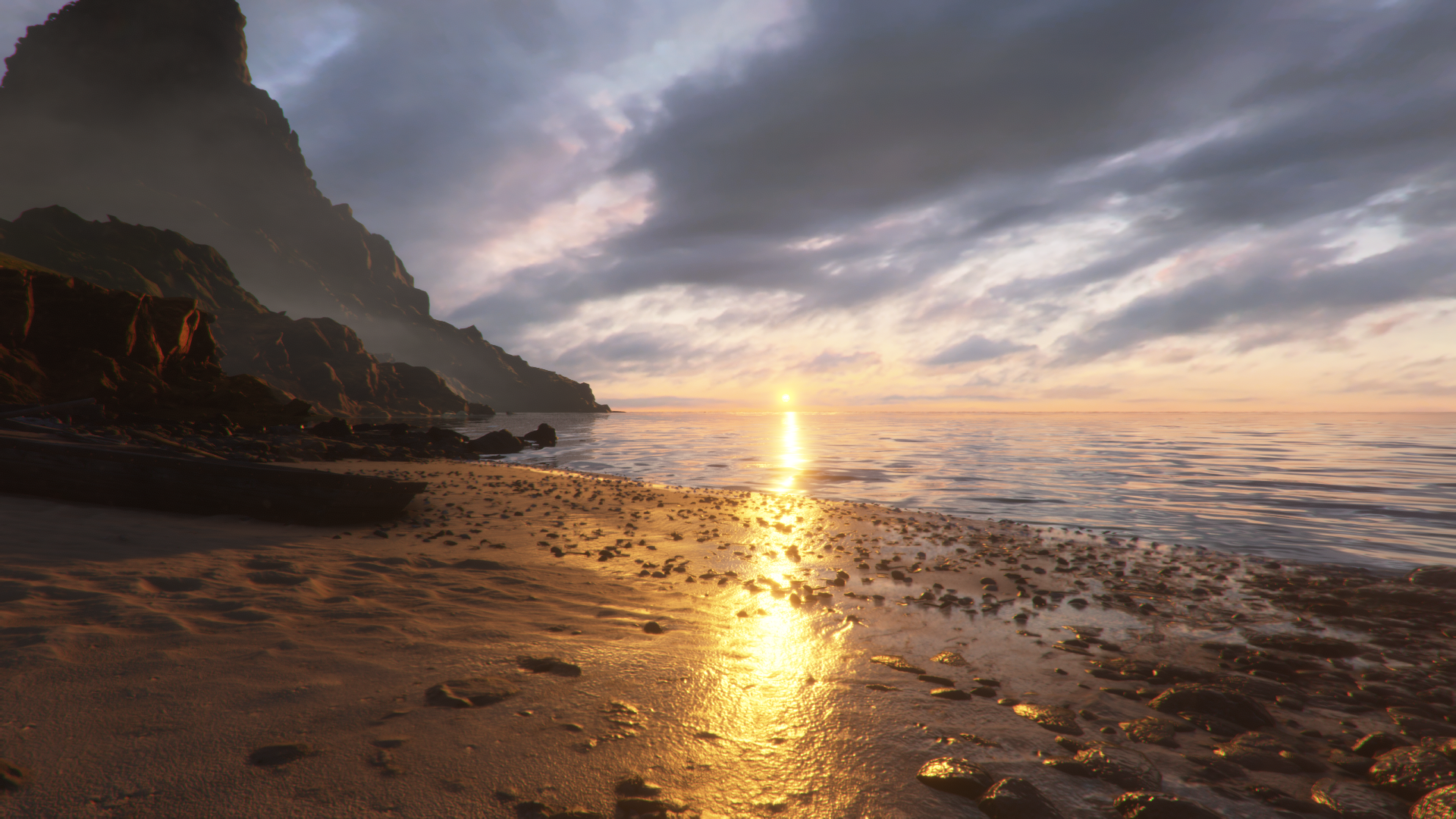 Plague Tale Requiem Video Games CGi Clouds Water Sky Sunset Sunset Glow Rocks Sand 1920x1080
