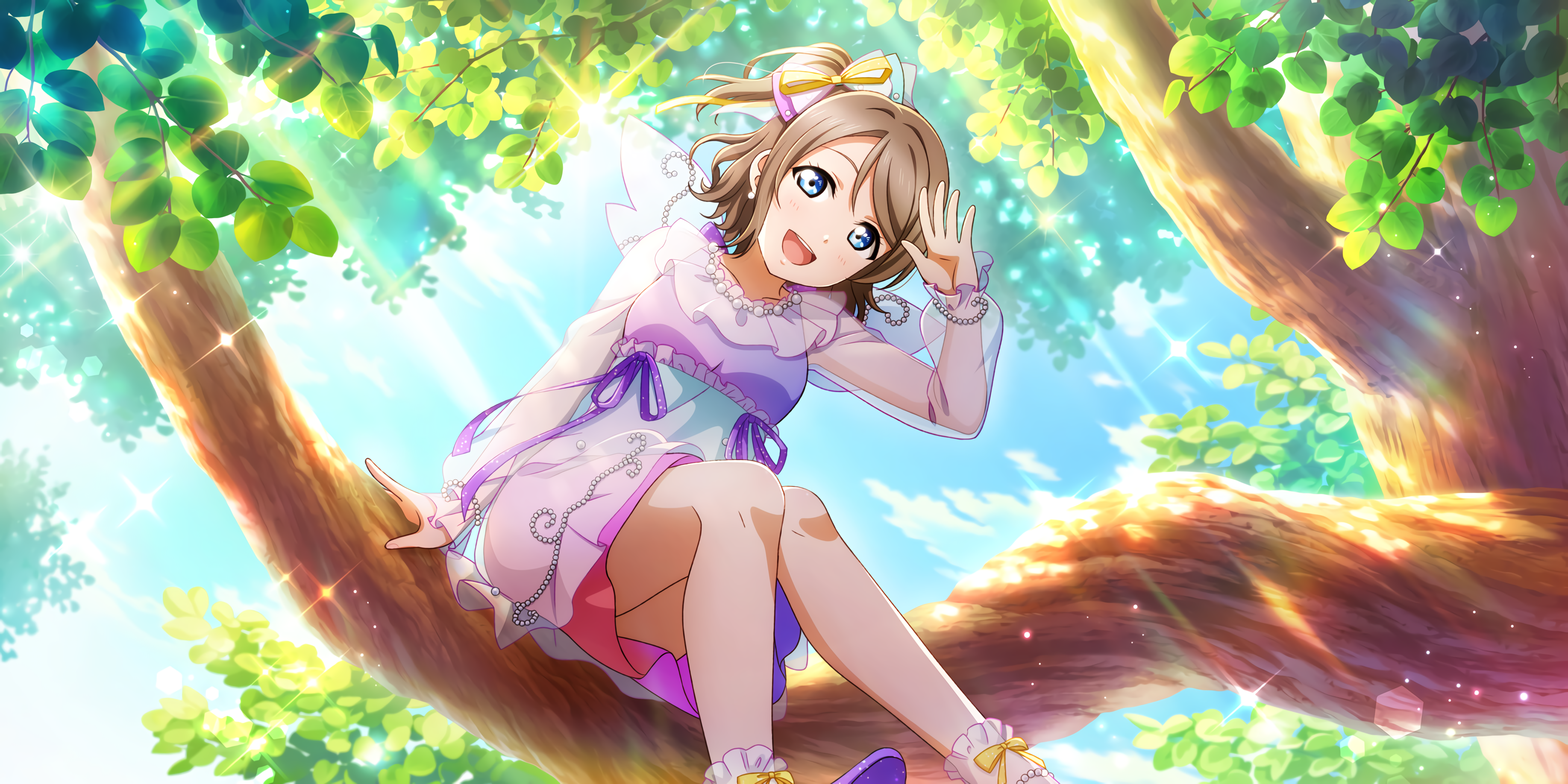 Watanabe You Love Live Sunshine Anime Anime Girls Trees Sunlight 3670x1836