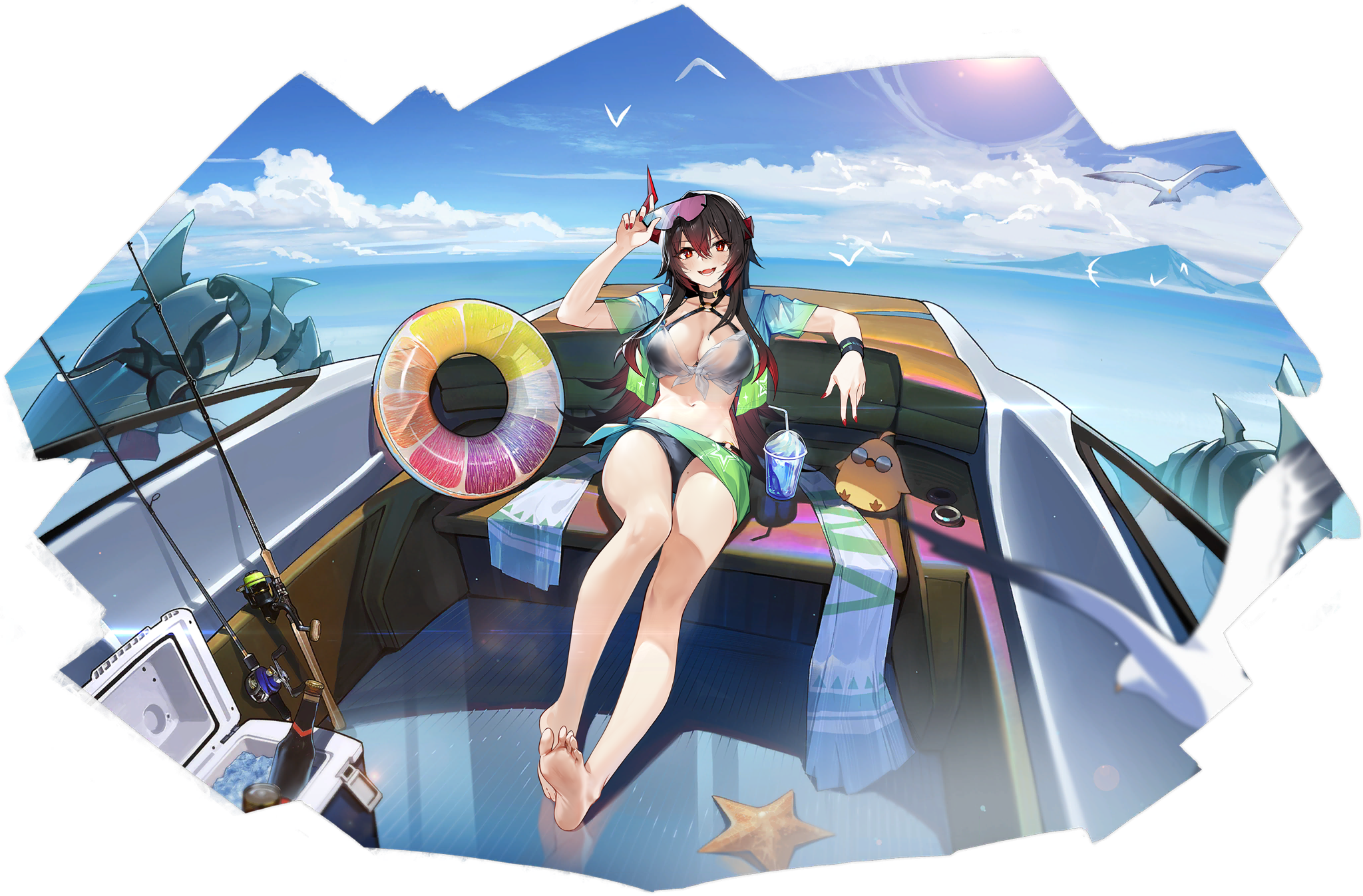 Anime Anime Girls Floater Boat Starfish Water 2048x1347