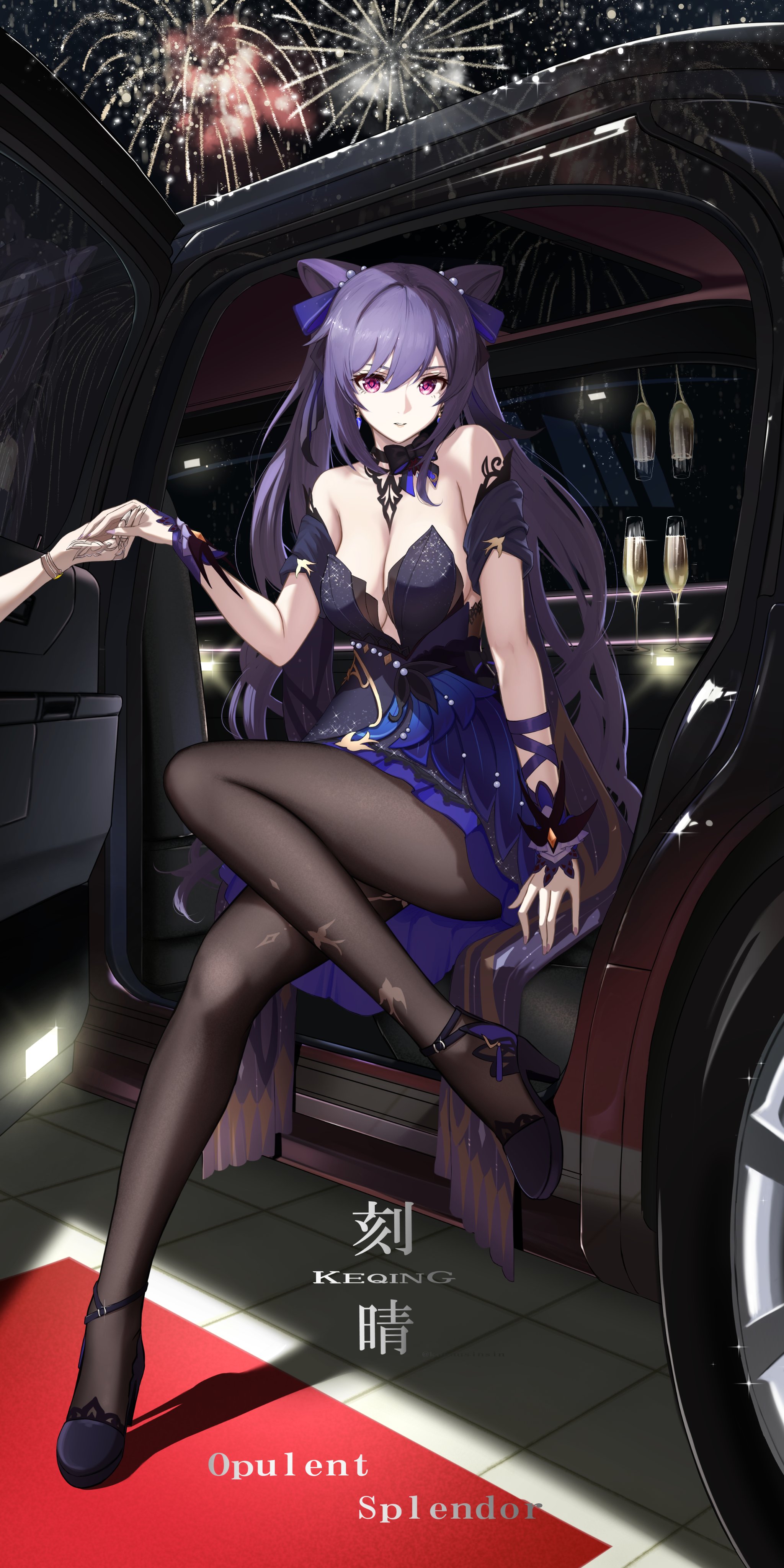 Keqing Genshin Impact Genshin Impact Anime Girls Fireworks Car Heels Portrait Display Long Hair Purp 2048x4096