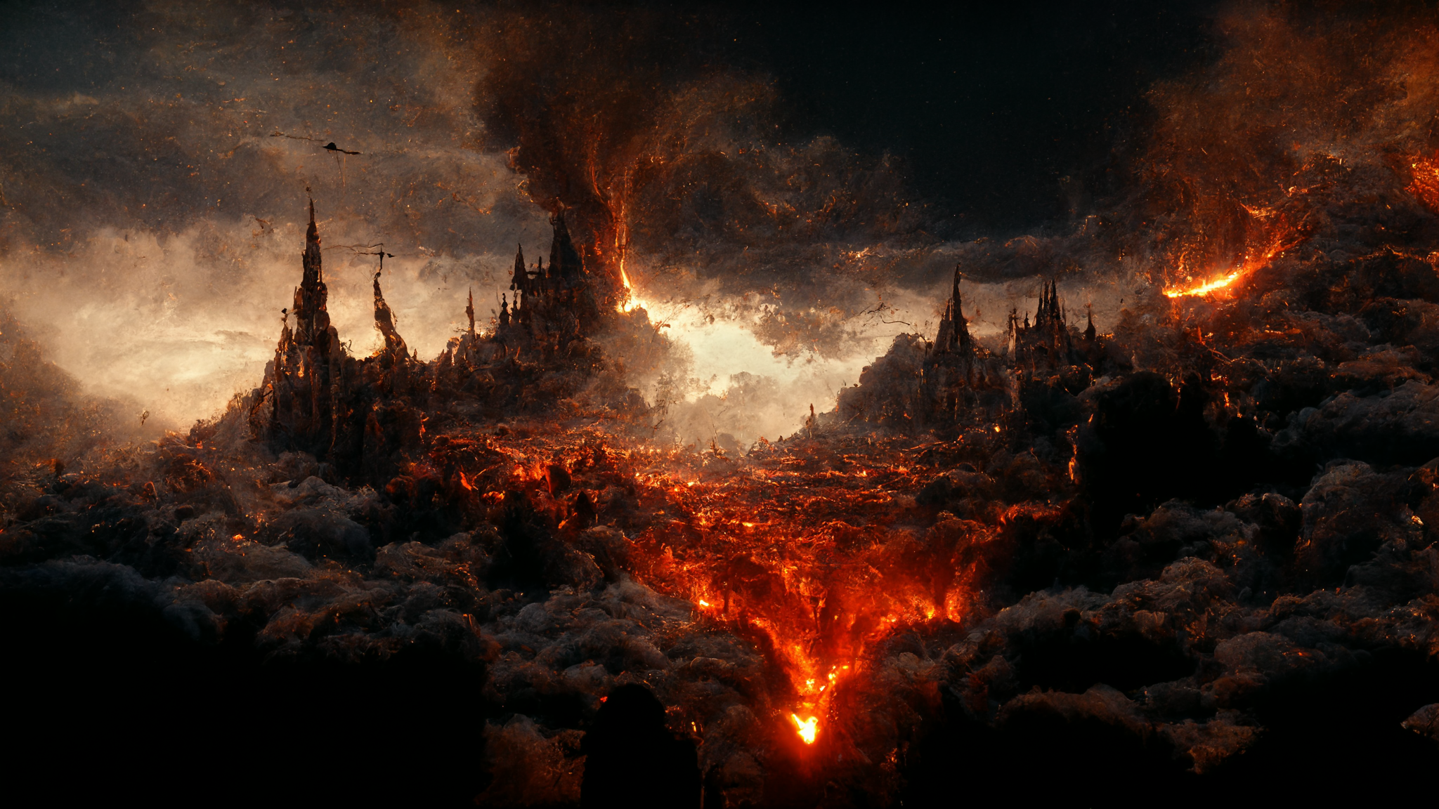 Digital Art Midjourney Ai Mordor The Lord Of The Rings Lava Fantasy Art Artwork Fire Burning Dark Fa 2048x1152
