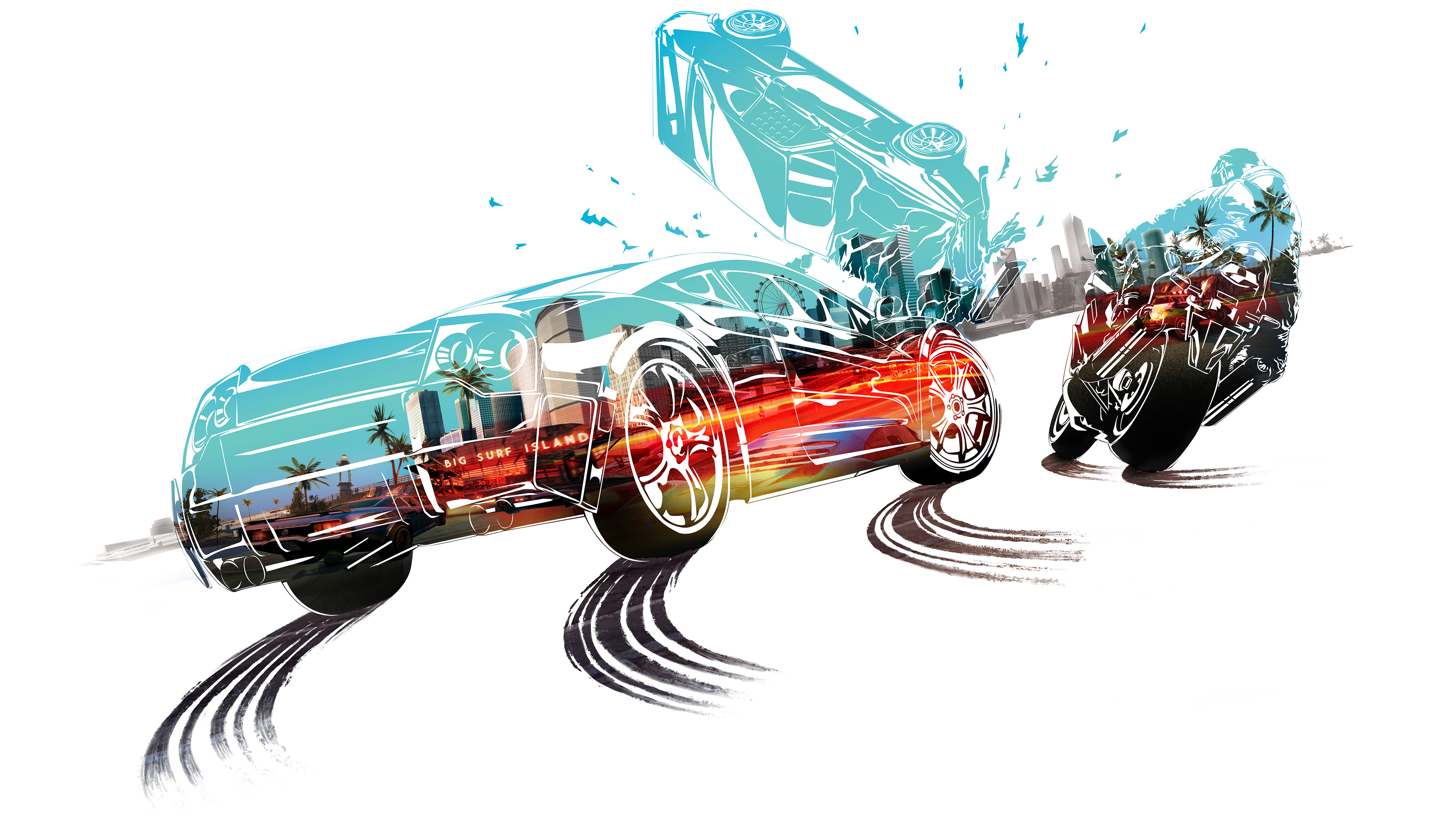 Burnout Paradise Electronic Arts Simple Background White Background Video Game Art Tire Tracks Motor 3840x2160