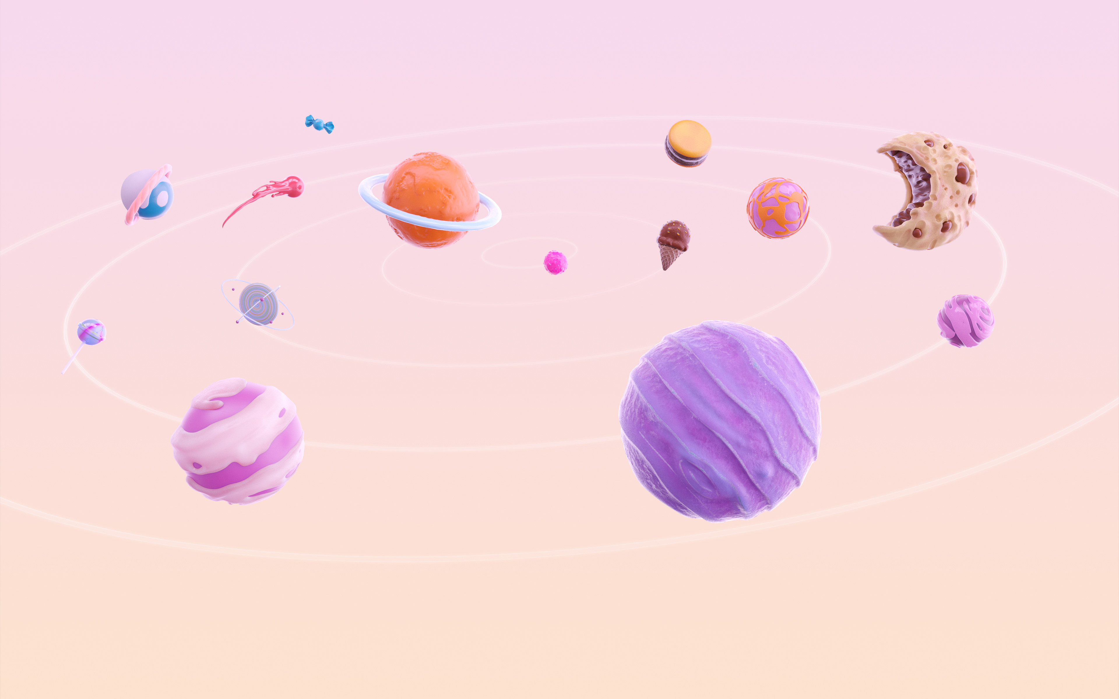 Simple Background Artwork Minimalism Humor Planet Solar System Ice Cream Candy Sweets Cookies Sphere 3840x2400