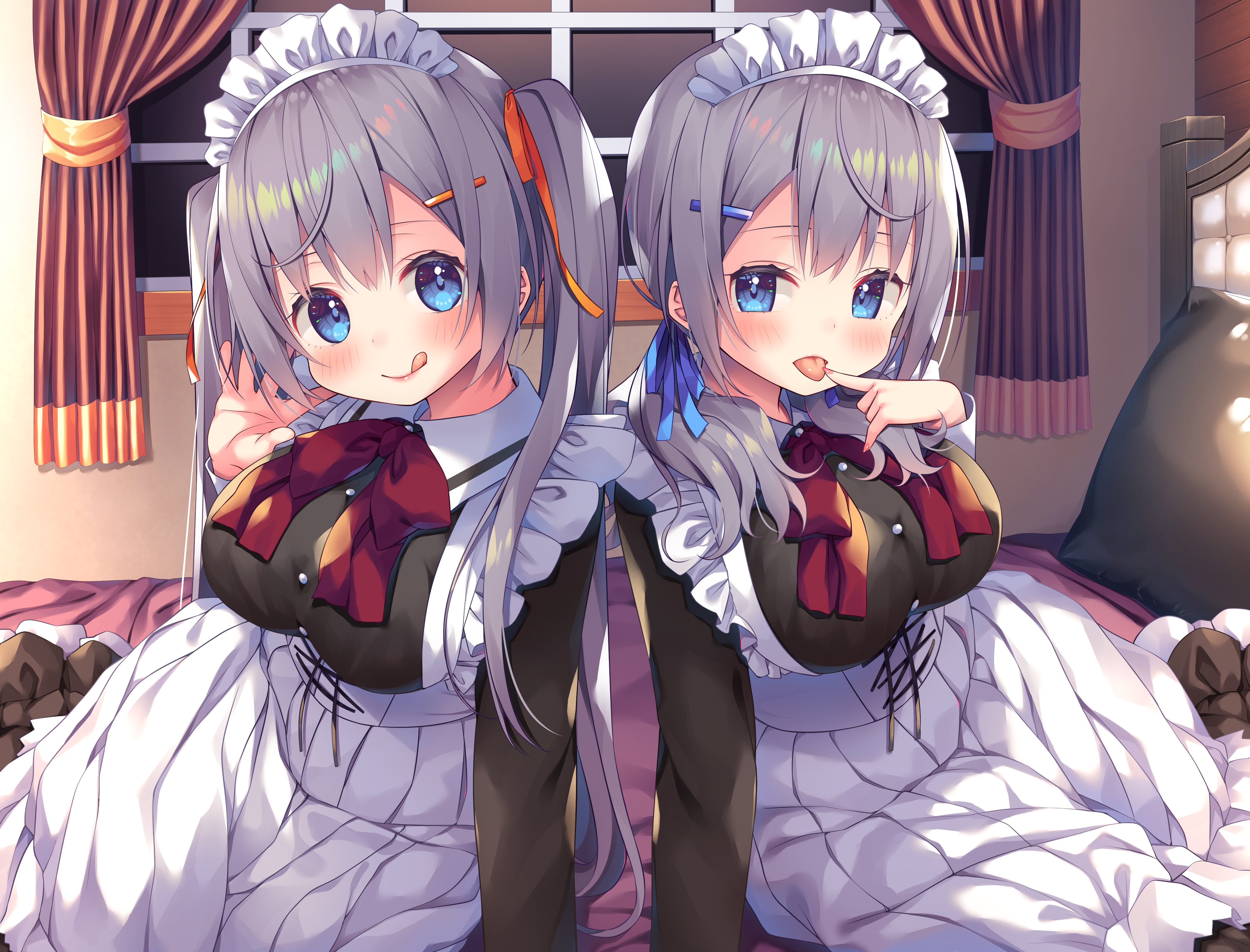 Anime Anime Girls Original Characters Twins Artwork Digital Art Fan Art Maid Maid Outfit 4200x3200