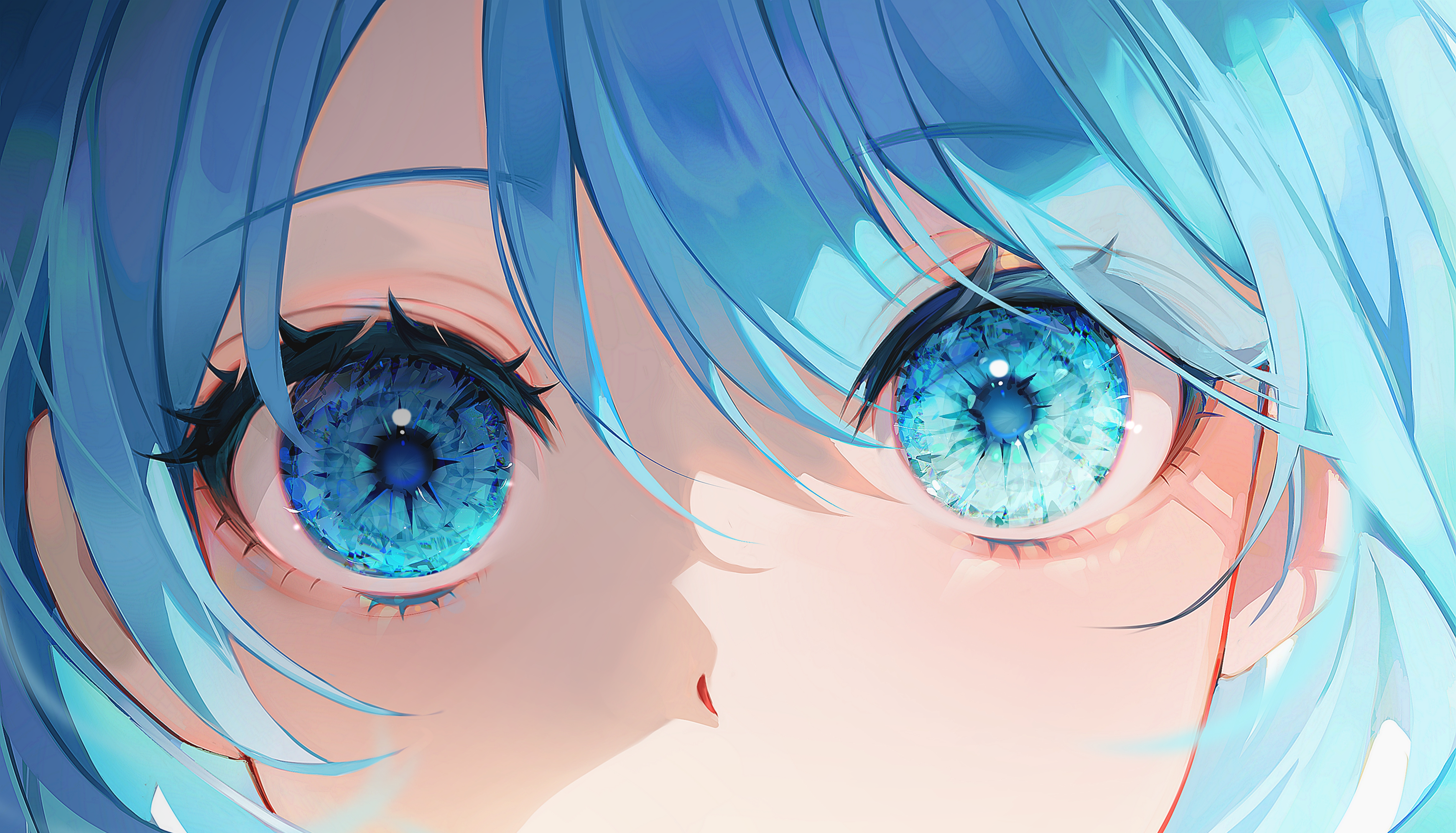 Happy anime face. Manga style big blue eyes, - Stock Illustration  [65574635] - PIXTA