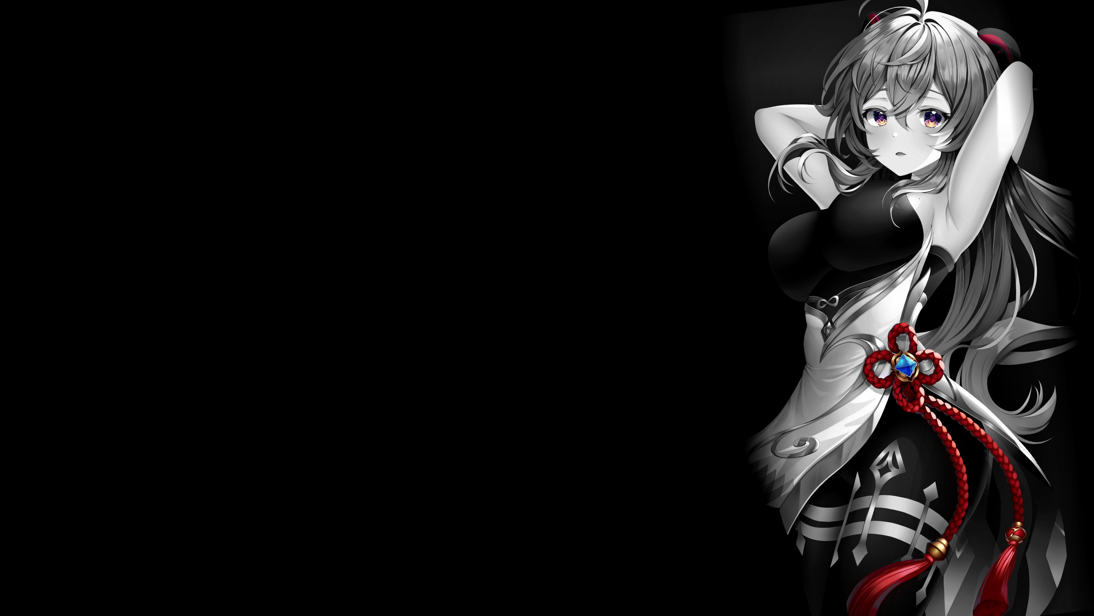 Anime Girls Selective Coloring Black Background Simple Background Dark Background Genshin Impact 
