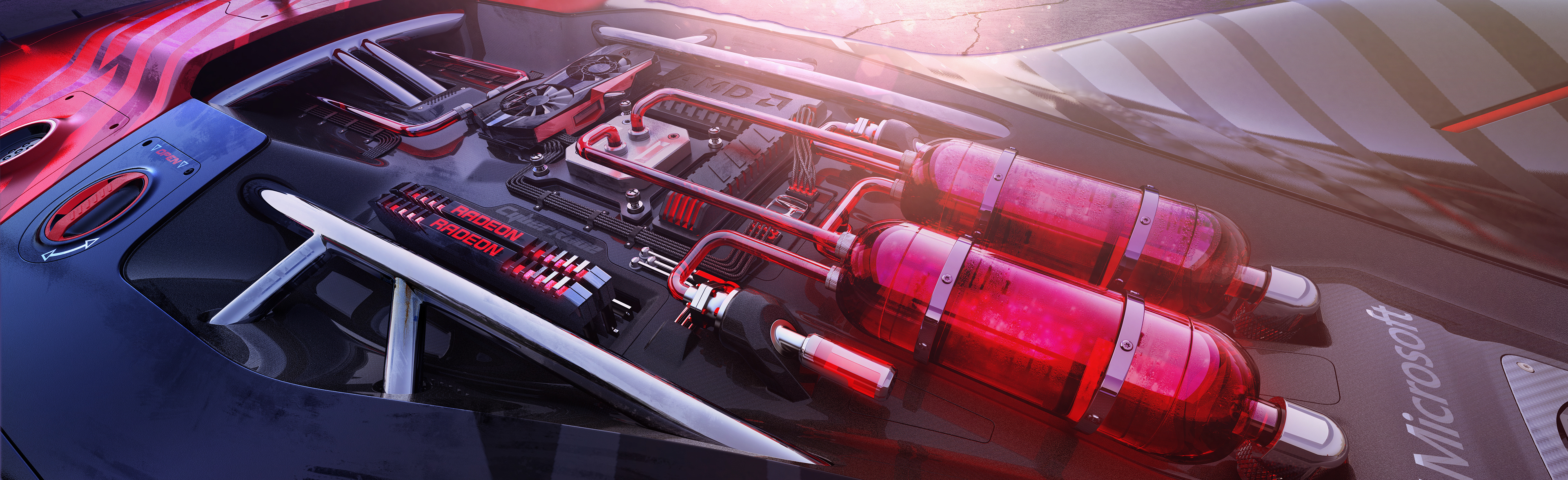 Honda Race Cars CGi Behance Car Radeon AMD Digital Art 3840x1175