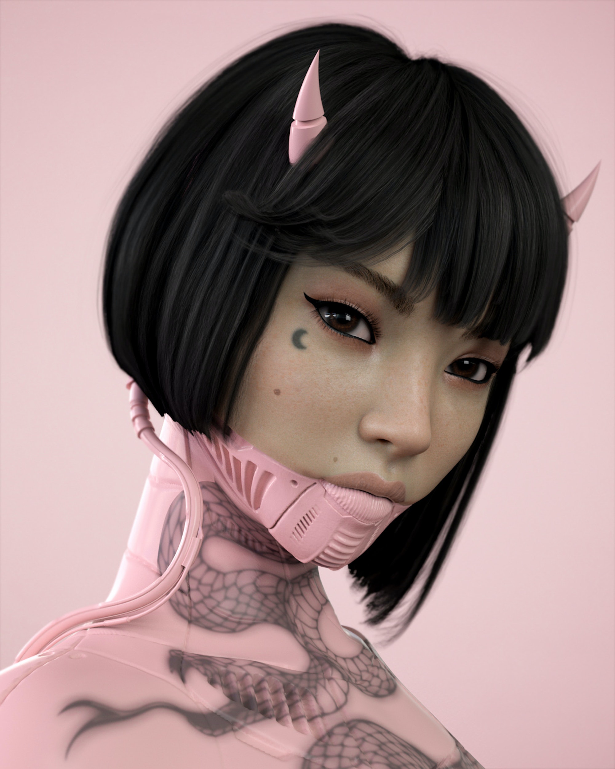 Digital Art Artwork Illustration Women Portrait Cyberpunk Dark Hair Short Hair Asian Looking At View 2000x2499