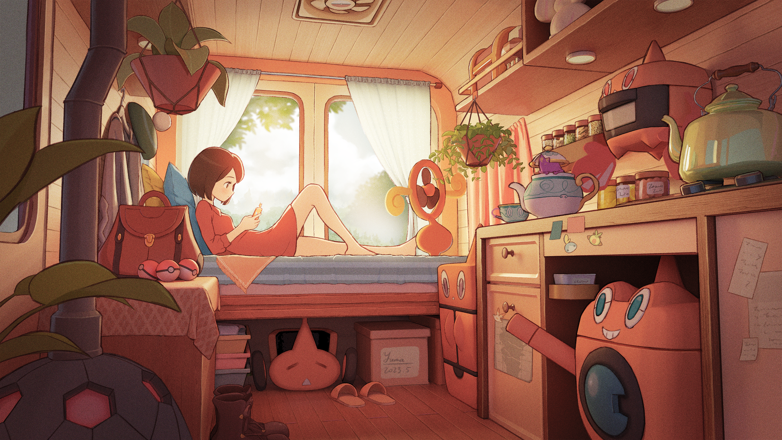 Anime Anime Girls Artwork Room Window Pokemon Interior Rotom 2560x1440