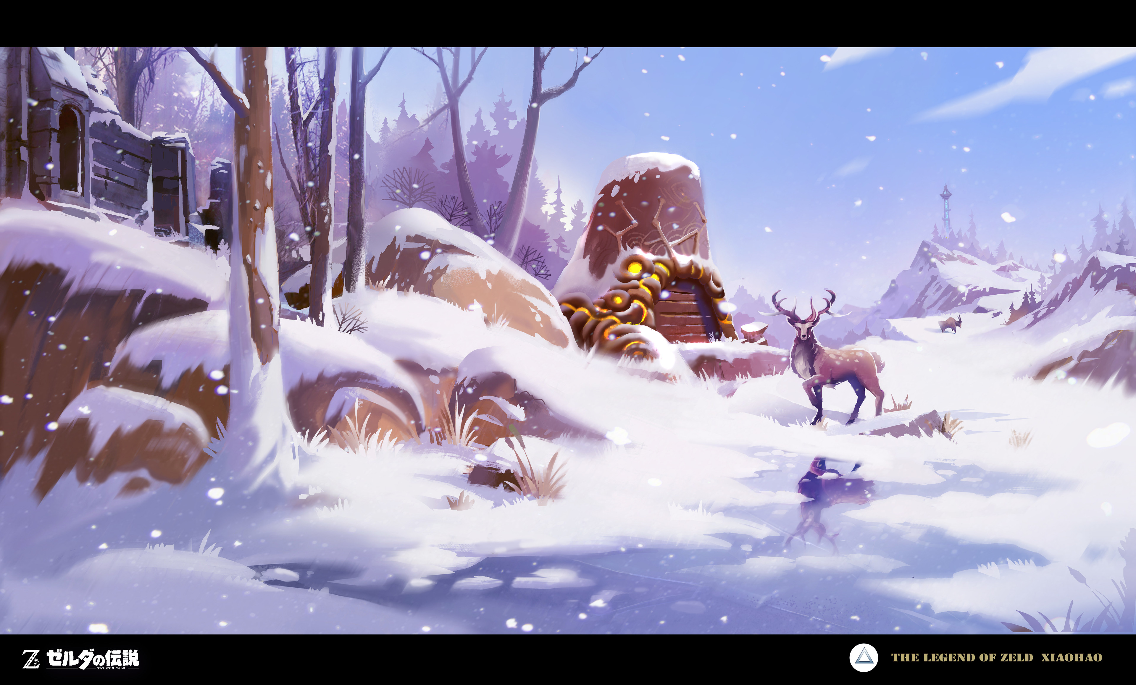 The Legend Of Zelda The Legend Of Zelda Breath Of The Wild Snow Animals Deer Reflection Winter Trees 3840x2316