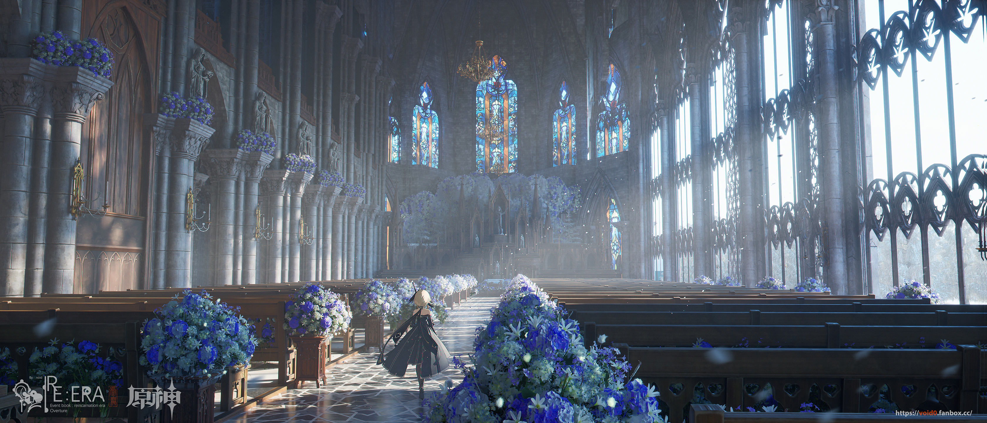 Anime Anime Girls Stained Glass Flowers Lumine Genshin Impact Genshin Impact Cathedral Void 0 3360x1440