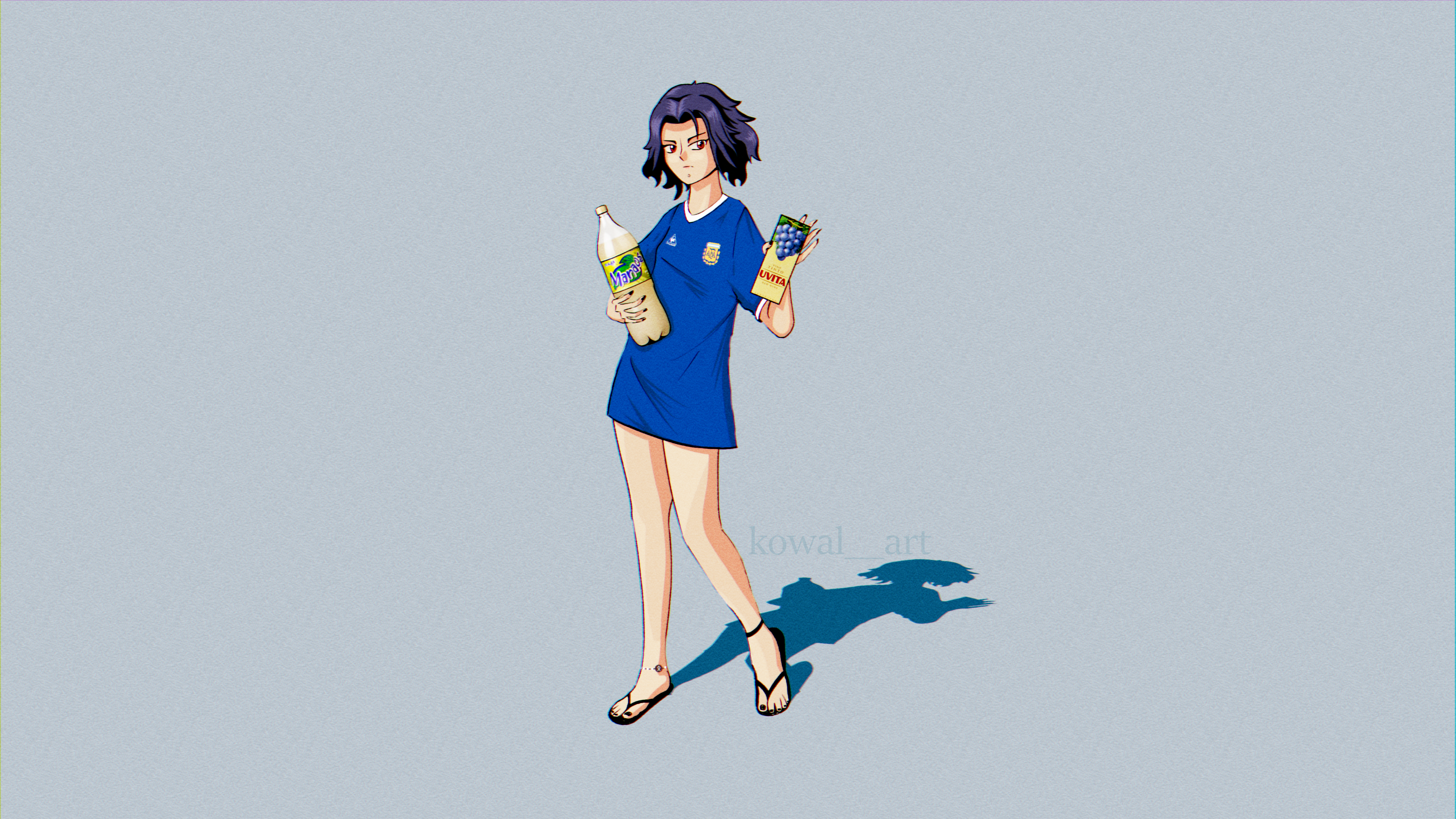 Anime Girls Anime Flip Flops Argentinian Simple Background Shadow Minimalism Drink 5120x2880