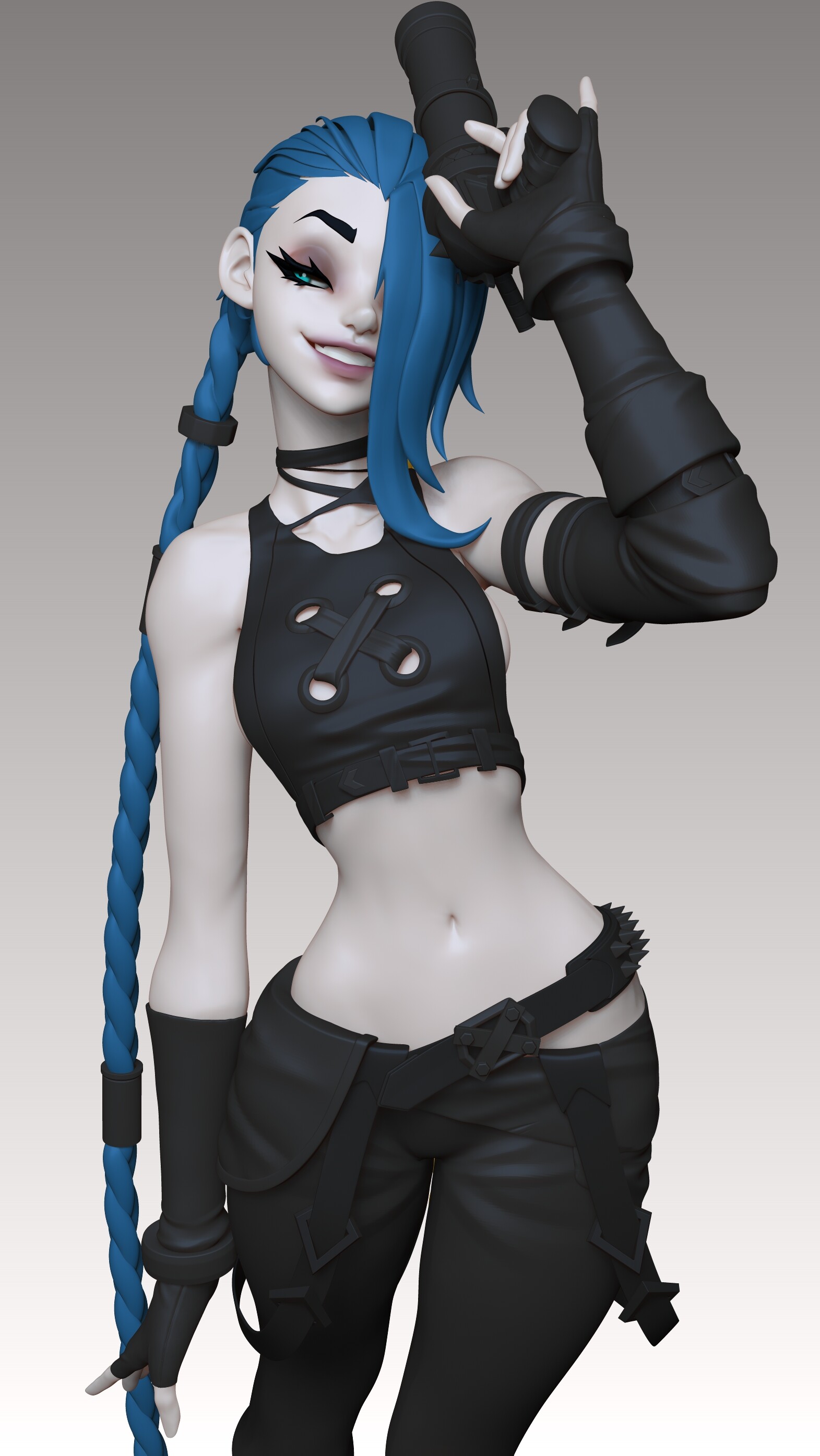 Jinx League Of Legends League Of Legends Blue Hair Smiling Video Game Characters 1571x2790