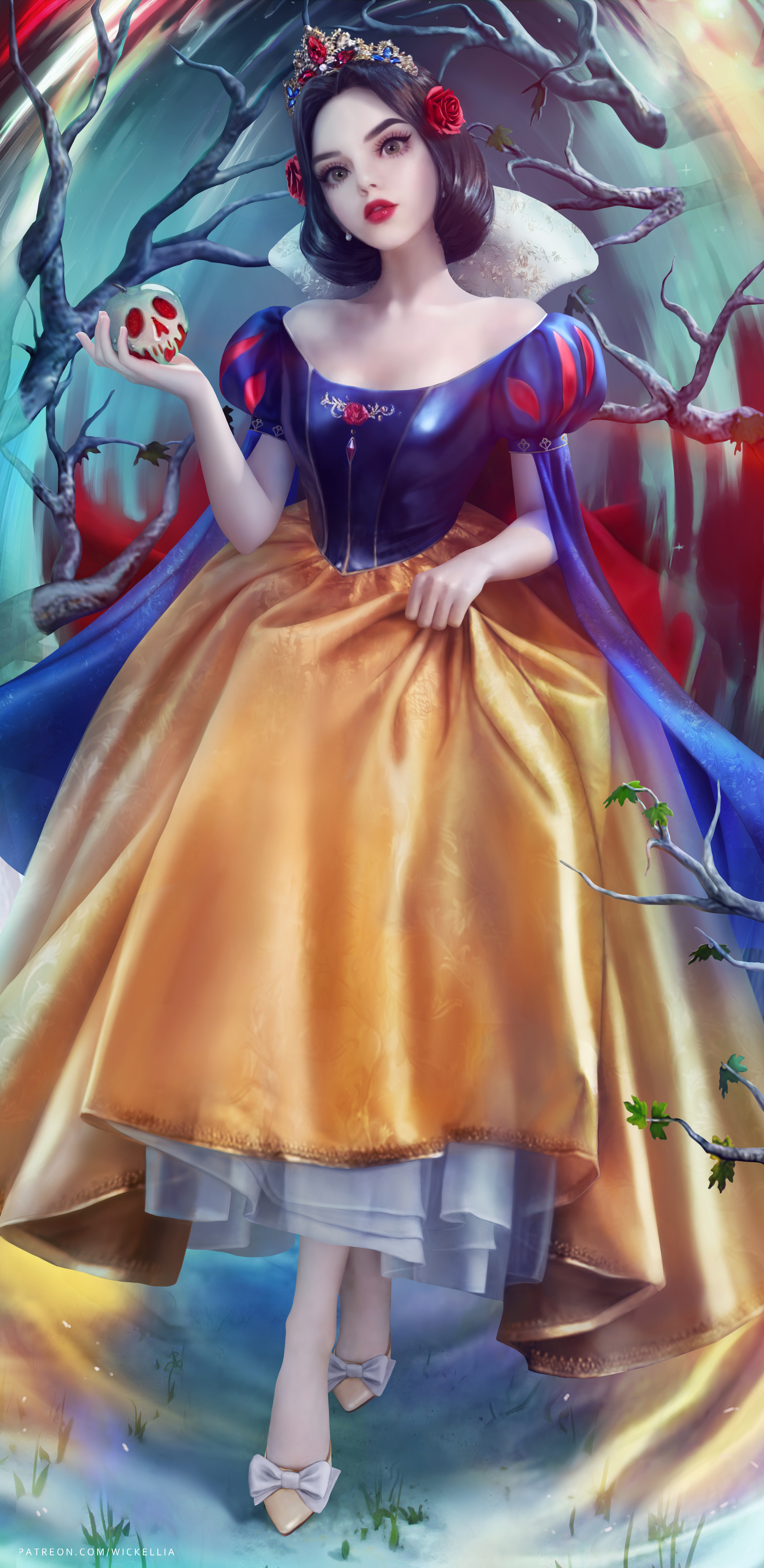 Snow White Disney Disney Princesses 2D Artwork Drawing Fan Art Wickellia Dress Bare Shoulders Vertic 2925x6000