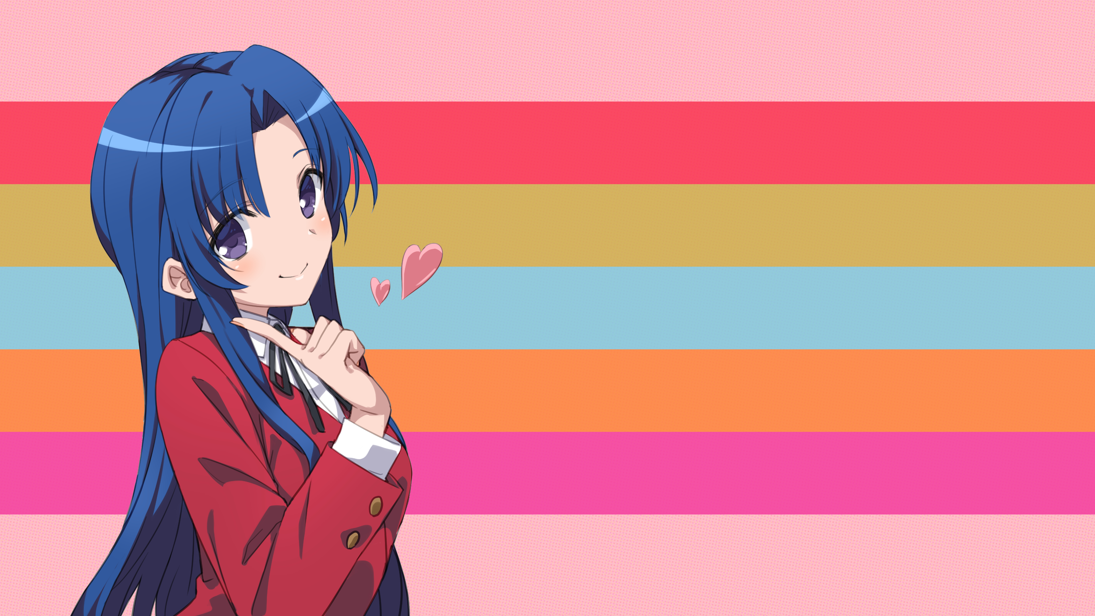 Anime Girls Anime Toradora Long Hair Blue Hair Red Jackets Jacket Hearts Heart Design Looking At Vie 3840x2160