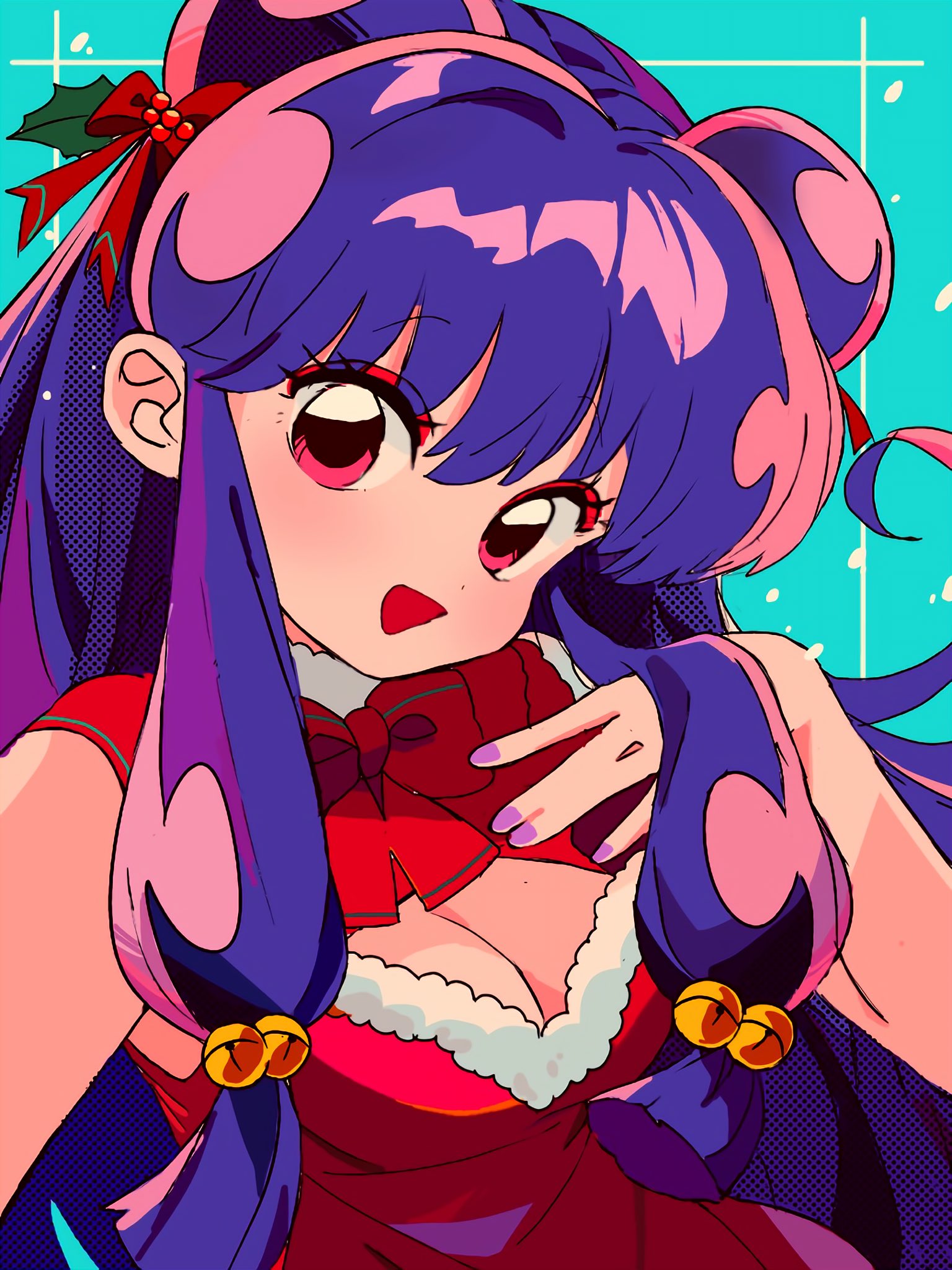 Shampoo Ranma Anime Girls Purple Hair Christmas Clothes Looking At Viewer Vertical Christmas 1536x2048