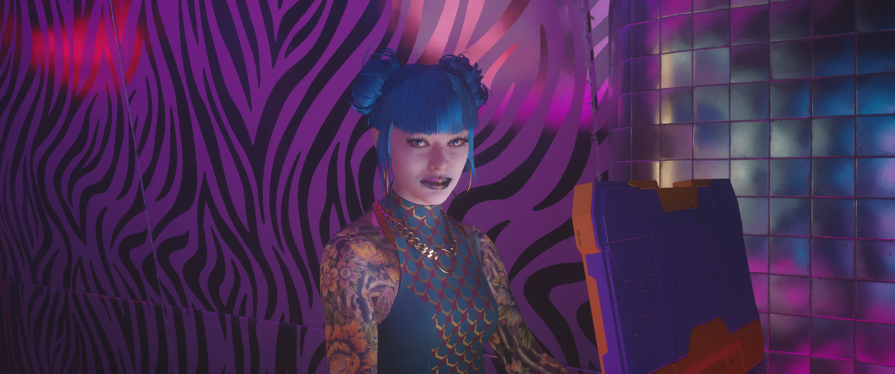 Game Photography Earring CD Projekt RED Tattoo Hoop Earrings Short Hair Cyberpunk 2077 Juicy Lips Vi 3440x1440