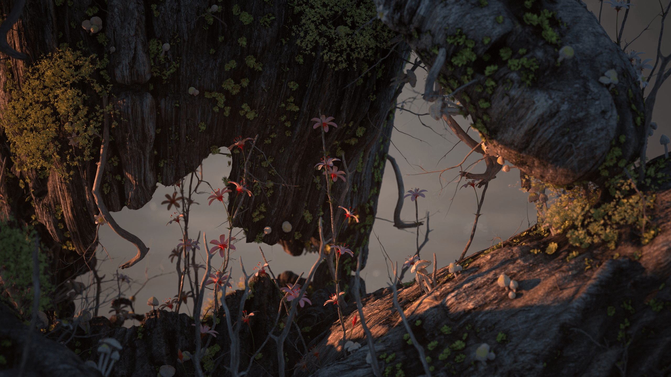Artwork CGi 3D Abstract Nature Digital Art Flowers Mushroom 2560x1440