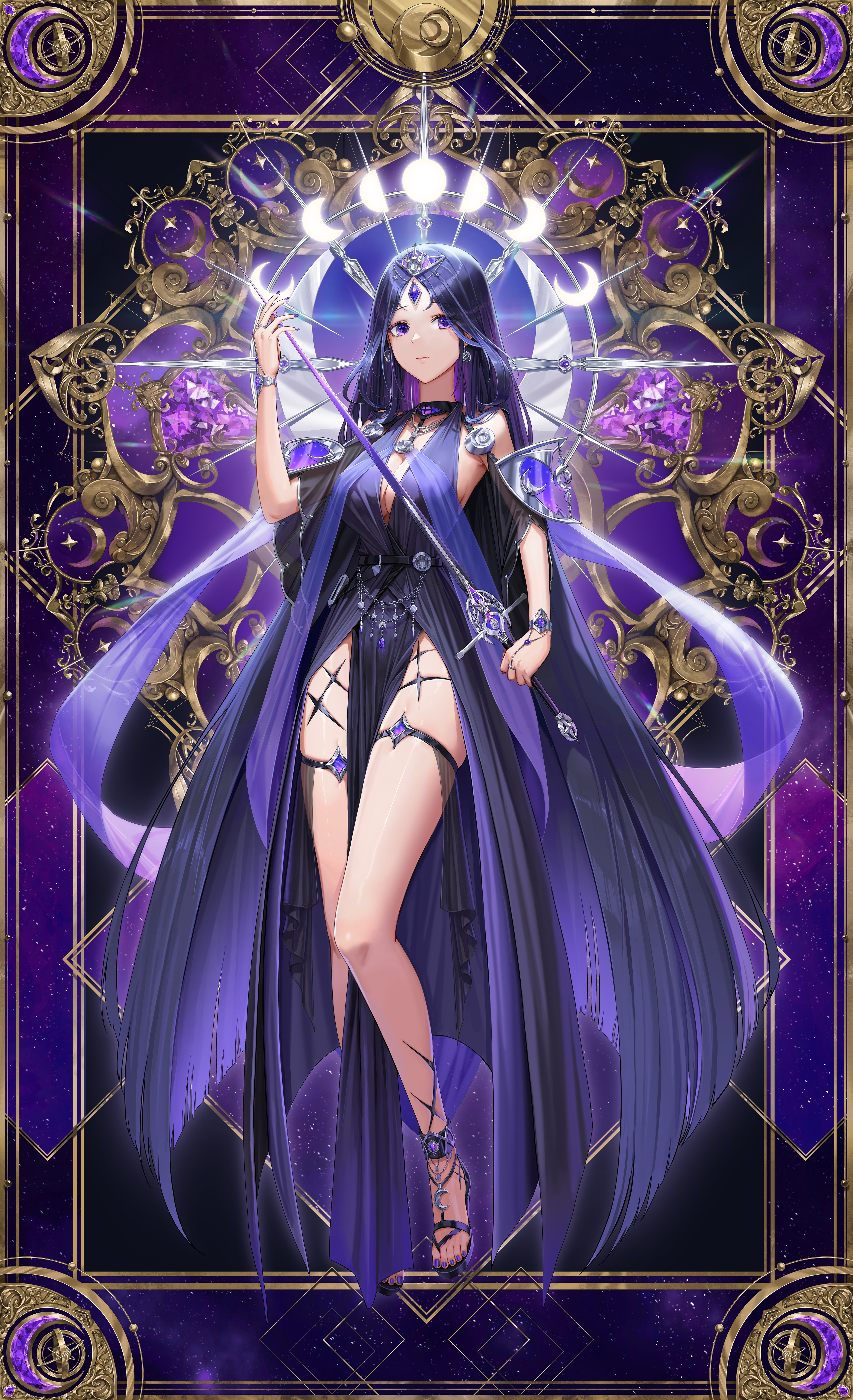 Original Characters Long Hair Sword Purple Eyes Vertical Anime Girls Dress Weapon 4000x6563