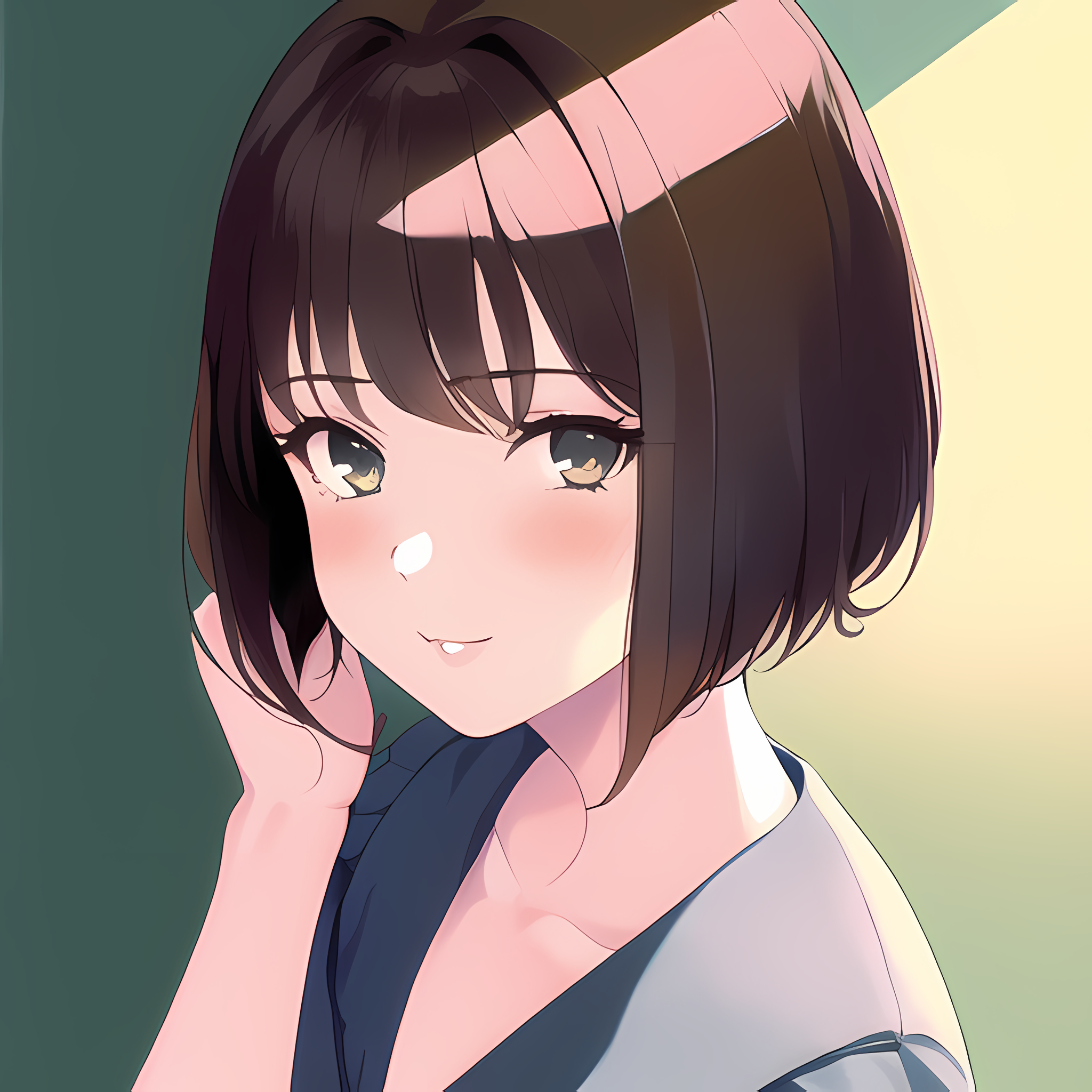 Anime Girls Novel Ai Face Profile Simple Background Brunette Short Hair  Looking At Viewer Women Anim Wallpaper - Resolution:2048x2048 - ID:1352957  